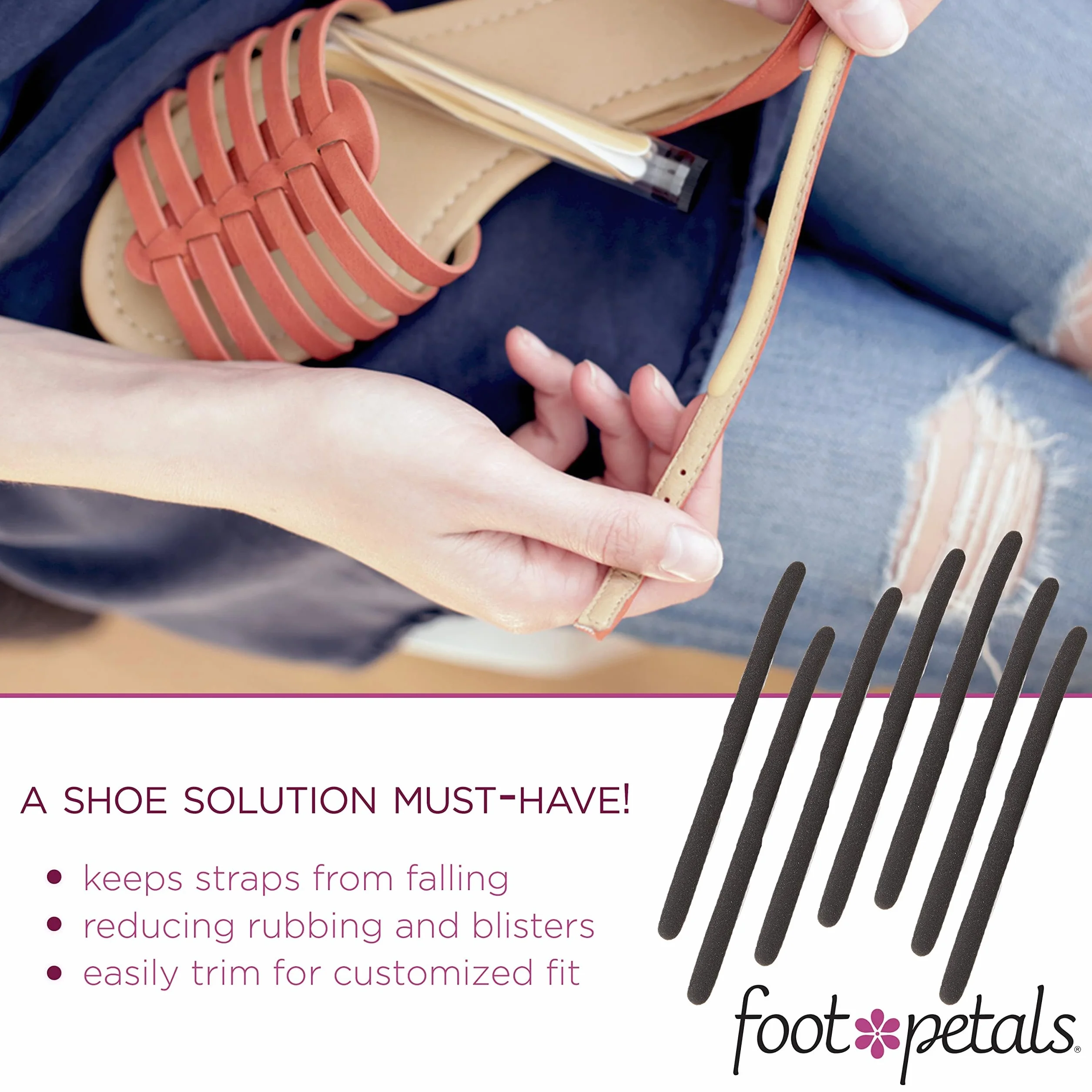 Foot Petals Strappy Strips 8-Pack, One Size, Black Iris