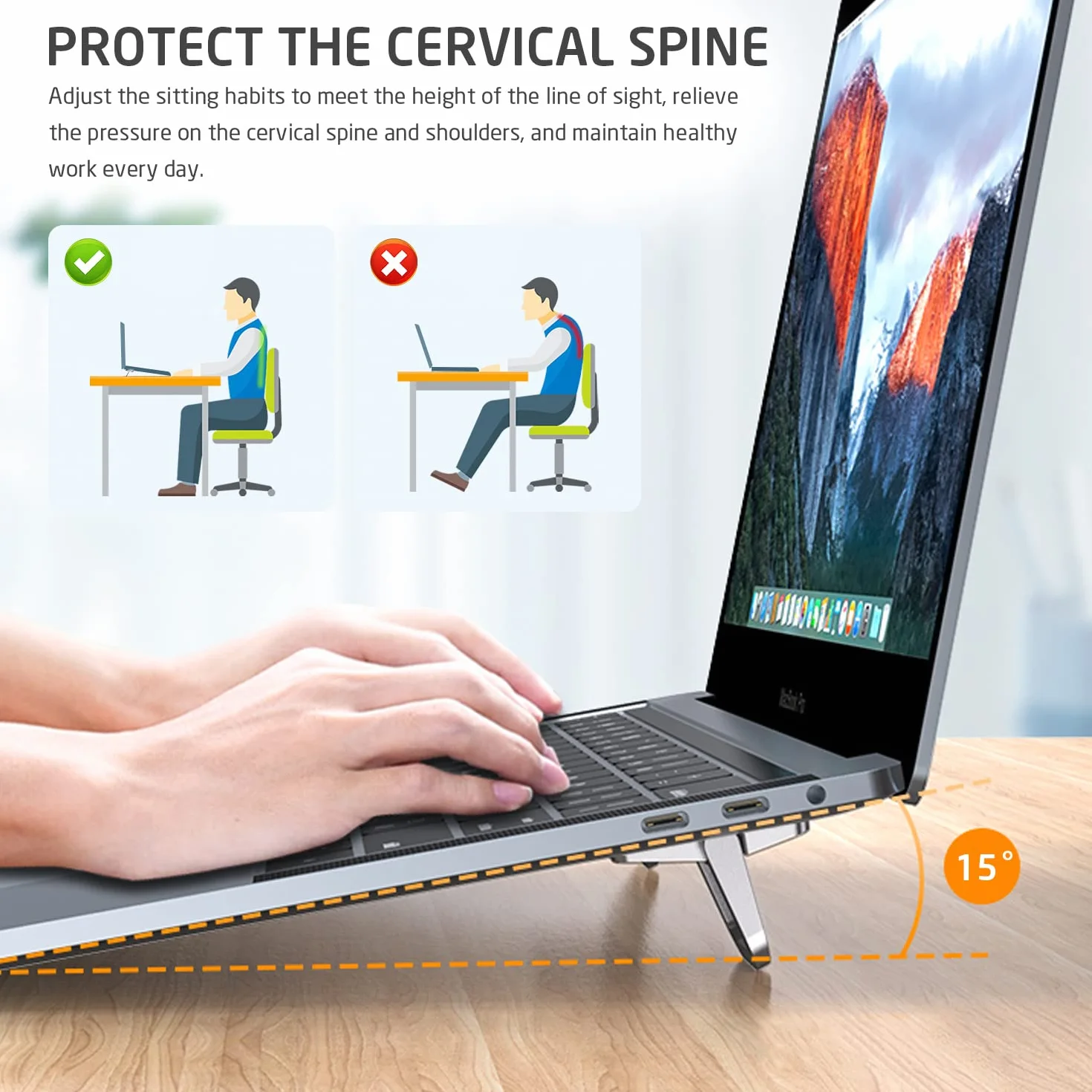 Supporto per computer portatile 2 pezzi, pieghevole, adesivo, ergonomico e invisibile, compatibile con molti computer portatili (argento)