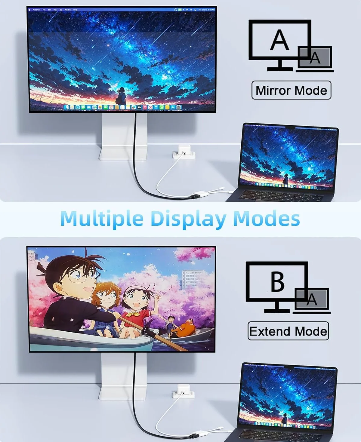 Adattatore USB-C e Lightning a HDMI per iPhone iPad a TV [2026 Nuovo, MFi Certificato], 2 in 1 4K@60 Hz Sincronizzazione Apple Lightning a Adattatore AV Digitale per MacBook, iPhone16/15