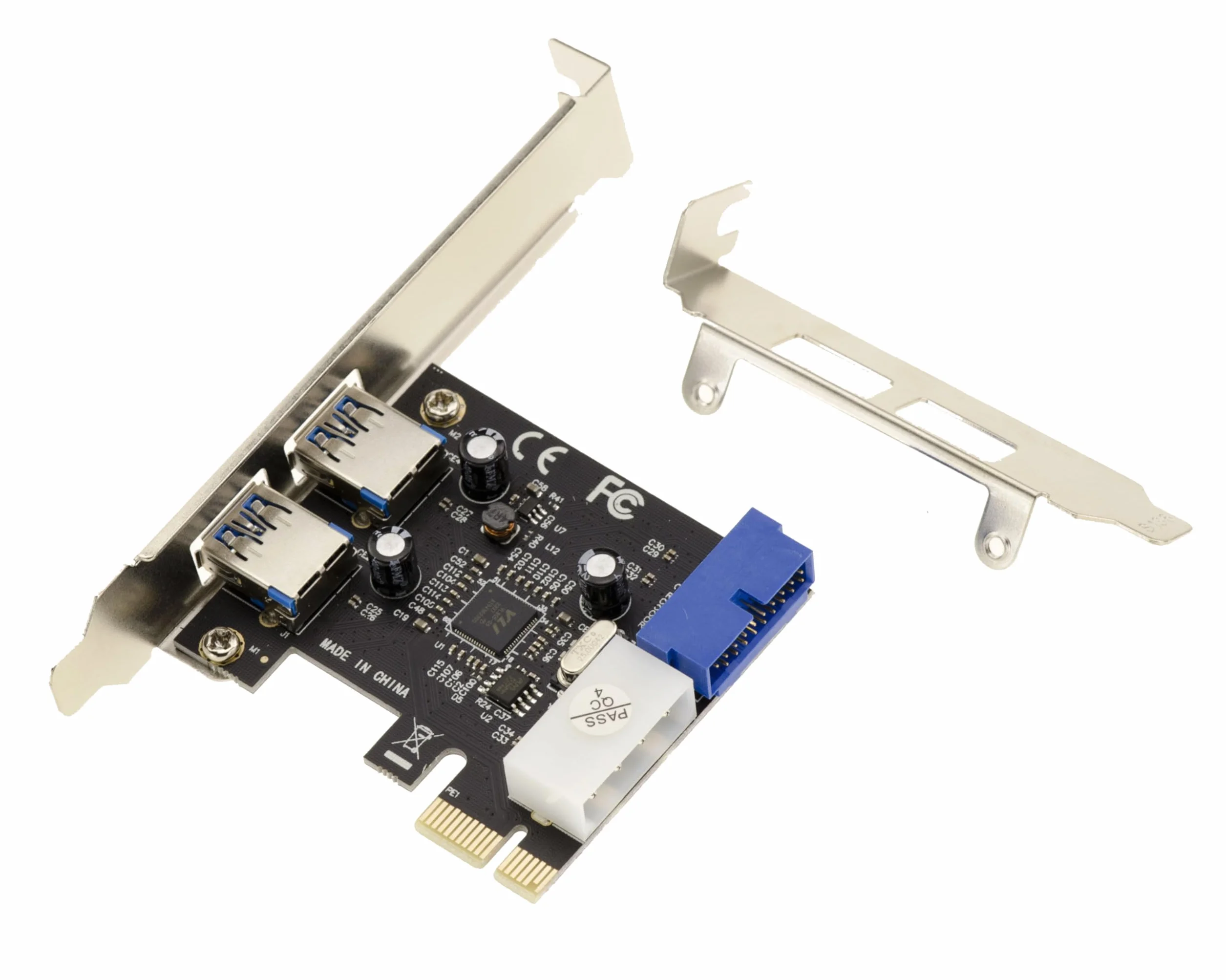 KALEA-INFORMATIQUE Scheda controller da PCIe a USB 3.0 a 4 porte 5G: 2 esterne e 2 interne (connettore USB3 a 19 punti). con chipset Via VLI VL805.