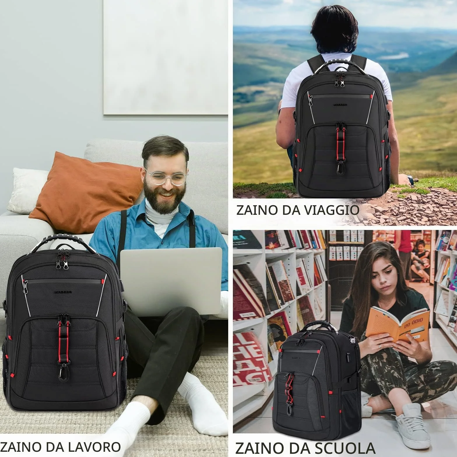 KROSER Zaino da uomo, 18,4 pollici, XXXL, con tasche RFID porta e impermeabile portatile per/viaggio/università/affari/college/uomini/donne Laptop Backpack