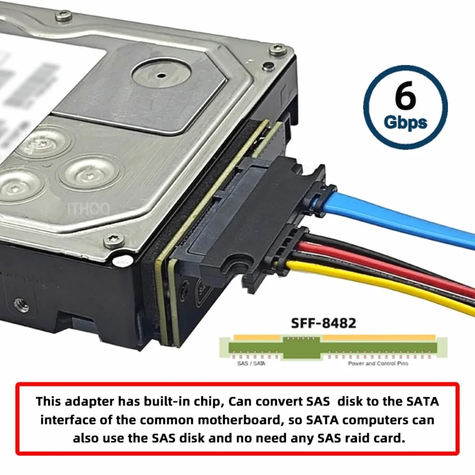cablecc Adattatore RAID SAS-SATA 29 pin SFF-8482 a 7+15 unità disco rigido 22 pin con chipset e porta di alimentazione
