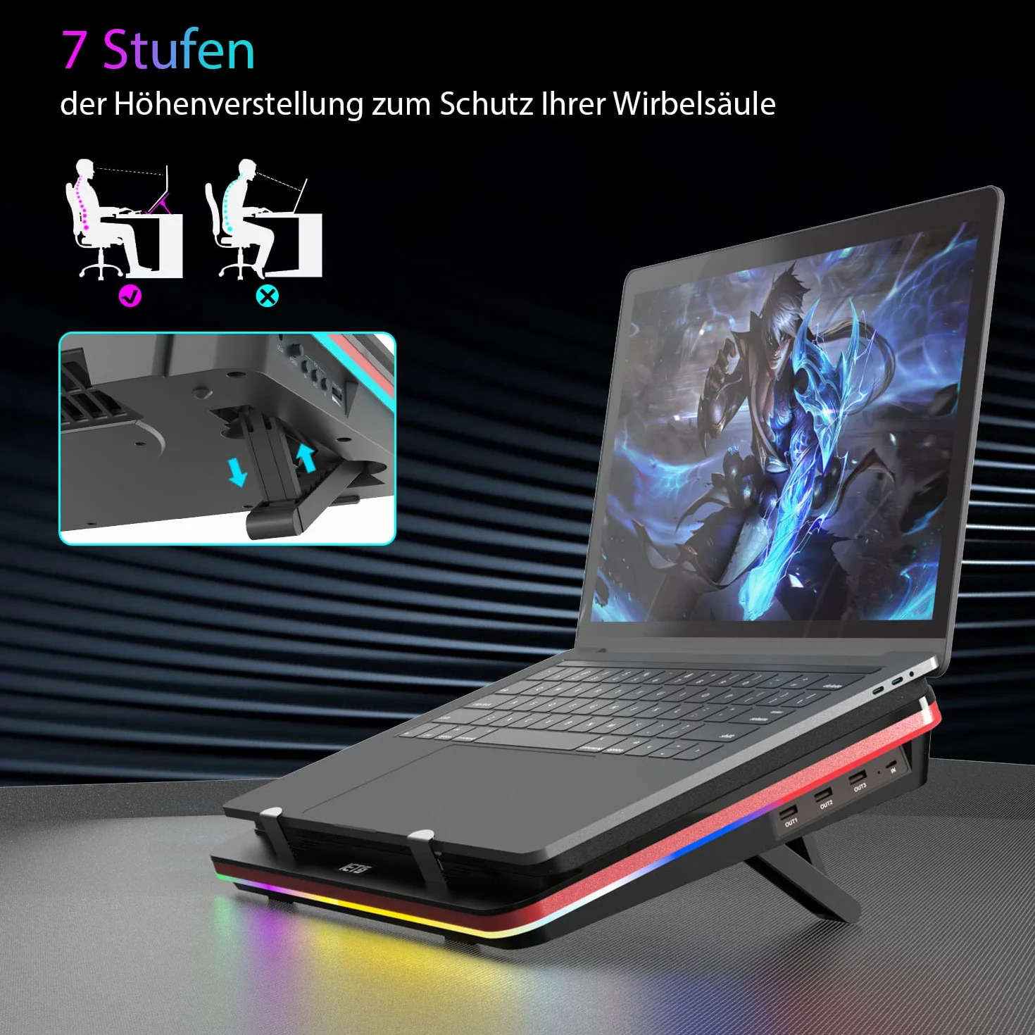 IETS GT500 Ventola turbo 5000 giri/min per computer portatile 13-17,3 pollici Hub USB 3 porte