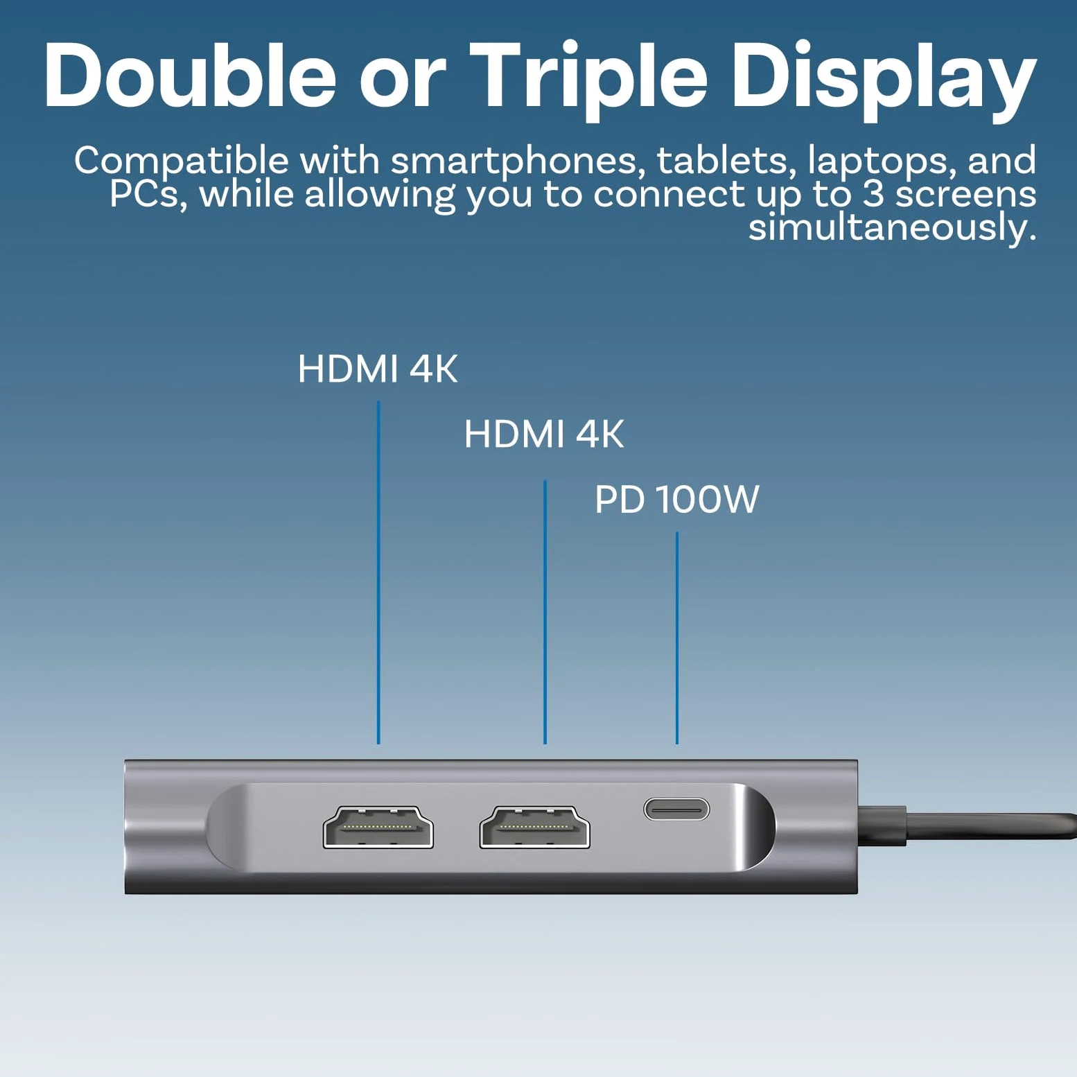 MMOBIEL Hub da USB-C a Doppio HDMI - Adattatore 8-in-1 USB-Hub e 100W PD - Docking Station per USB 3.0, 2x USB 2.0, 2x HDMI, VGA, PD e ETH - Triplo display per laptop, smartphone ecc. - Alluminio