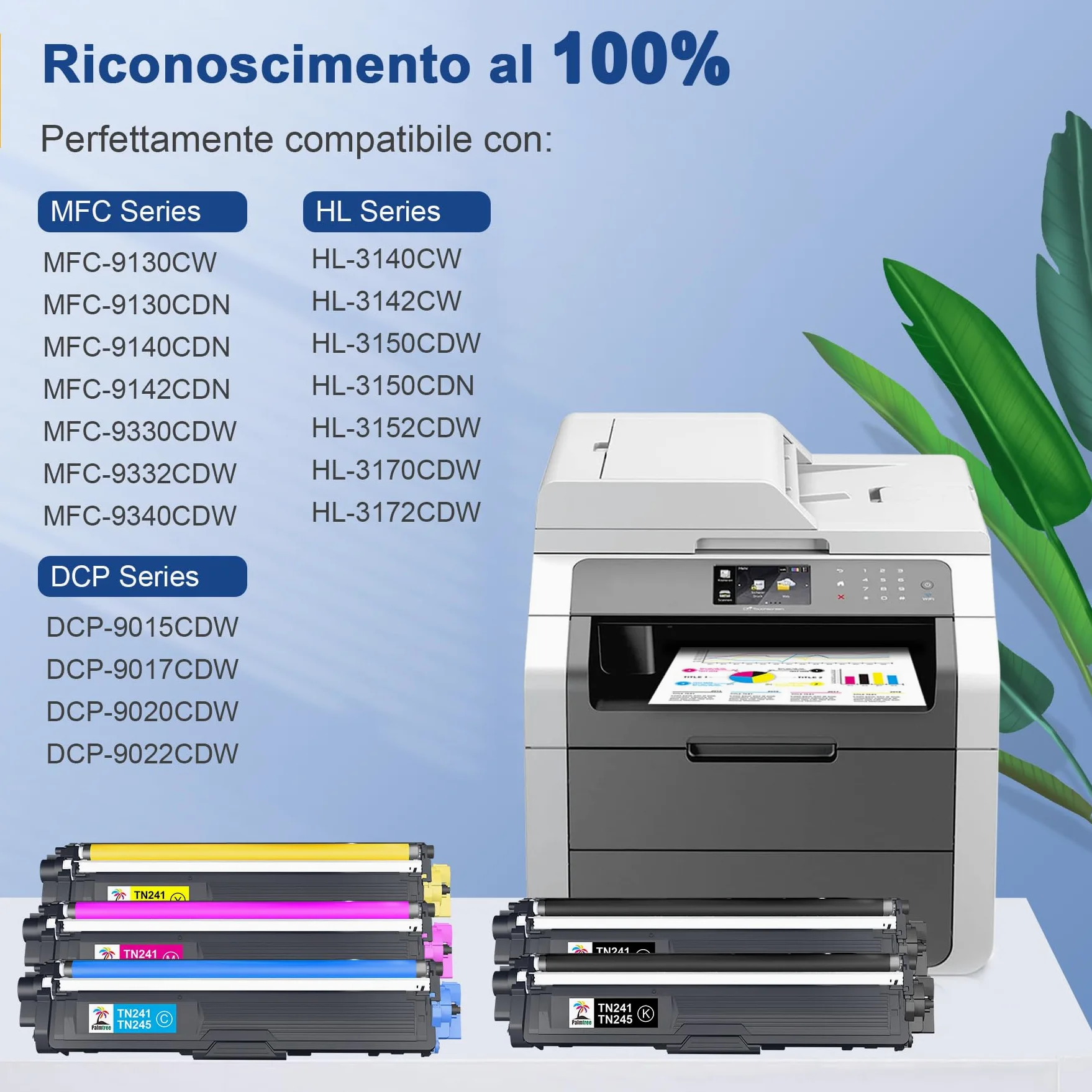 Palmtree TN241 TN245 Toner Compatibile per Brother TN-241 TN-245 per Brother MFC 9332CDW Toner DCP 9022CDW MFC-9142CDN HL-3142CW DCP-9022CDW MFC-9332CDW DCP-9020CDW HL-3152CDW HL-3140CW (5-Pack)
