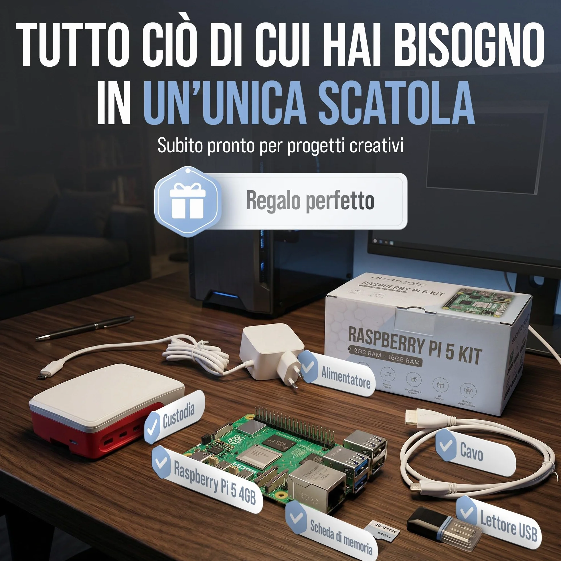Raspberry Pi 5 4 GB Starter Kit 64 GB Edizione con Alimentatore 27 W Alloggiamento Ventola Cavo Micro HDMI 4K per Home Assistant Smart Home