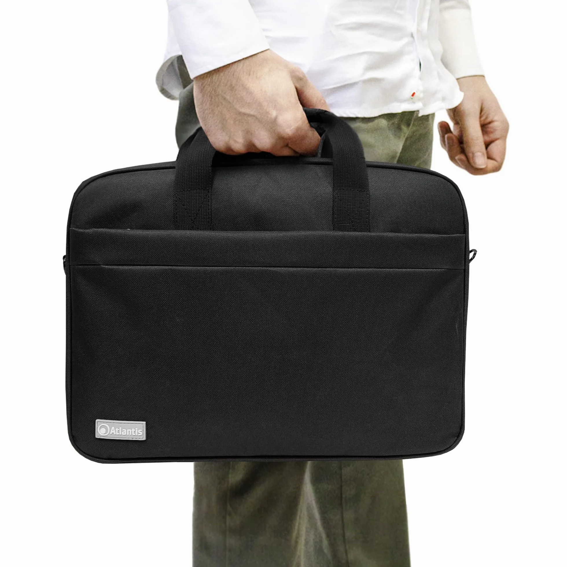 Atlantis Borsa notebook 15.6" pollici + Mouse USB, a tracolla modello Lisbona, imbottitura interna, tasca porta documenti, tasca esterna per accessori, fascia Trolley. Cinghia a tracolla, nero.