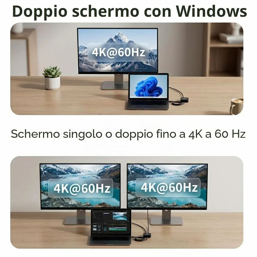 Docking Station 2 monitor, Dual 4K 60Hz HDMI Adapter USB C Hub Dual 4K HDMI, USB C Date, 100W PD, USB 3.0, USBC Docking Station per MacBook Air/Pro/Dell/HP/Surface/Lenovo