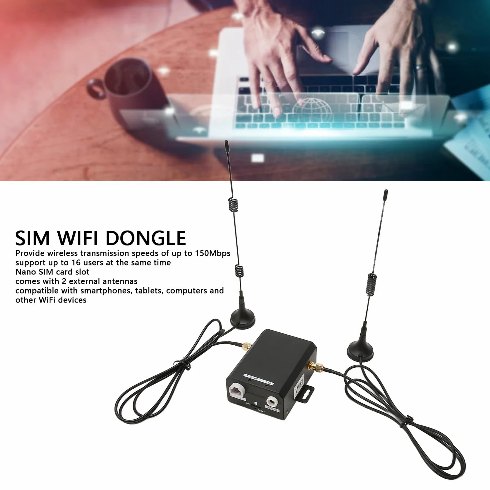 Septpenta Router Industriale 4G LTE, Alta velocità 150Mbps, Supporta 16 Utenti WiFi, con 2 Antenne Esterne per Case, Uffici, Fabbriche, Magazzini, Giardini e Parcheggi(Unione Europea)