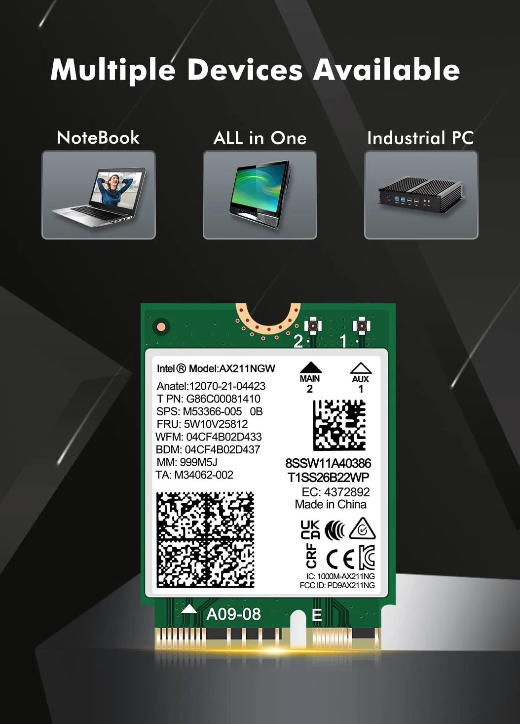 WiFi 6E Wireless Card AX211 NGW. Only Support CNVio2 Protocol and 12/13th Generation CPU, Bluetooth 5.3, Tri-Band 5400Mbps, Network Adapter for Laptop Support Windows 10/11 (64bit),Linux.