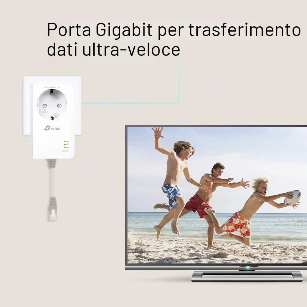 TP-Link TL-PA7017P Kit Powerline con Presa Passante Schuko, AV1000 Mbps su Powerline, 1 Porta Gigabit, Plug and Play