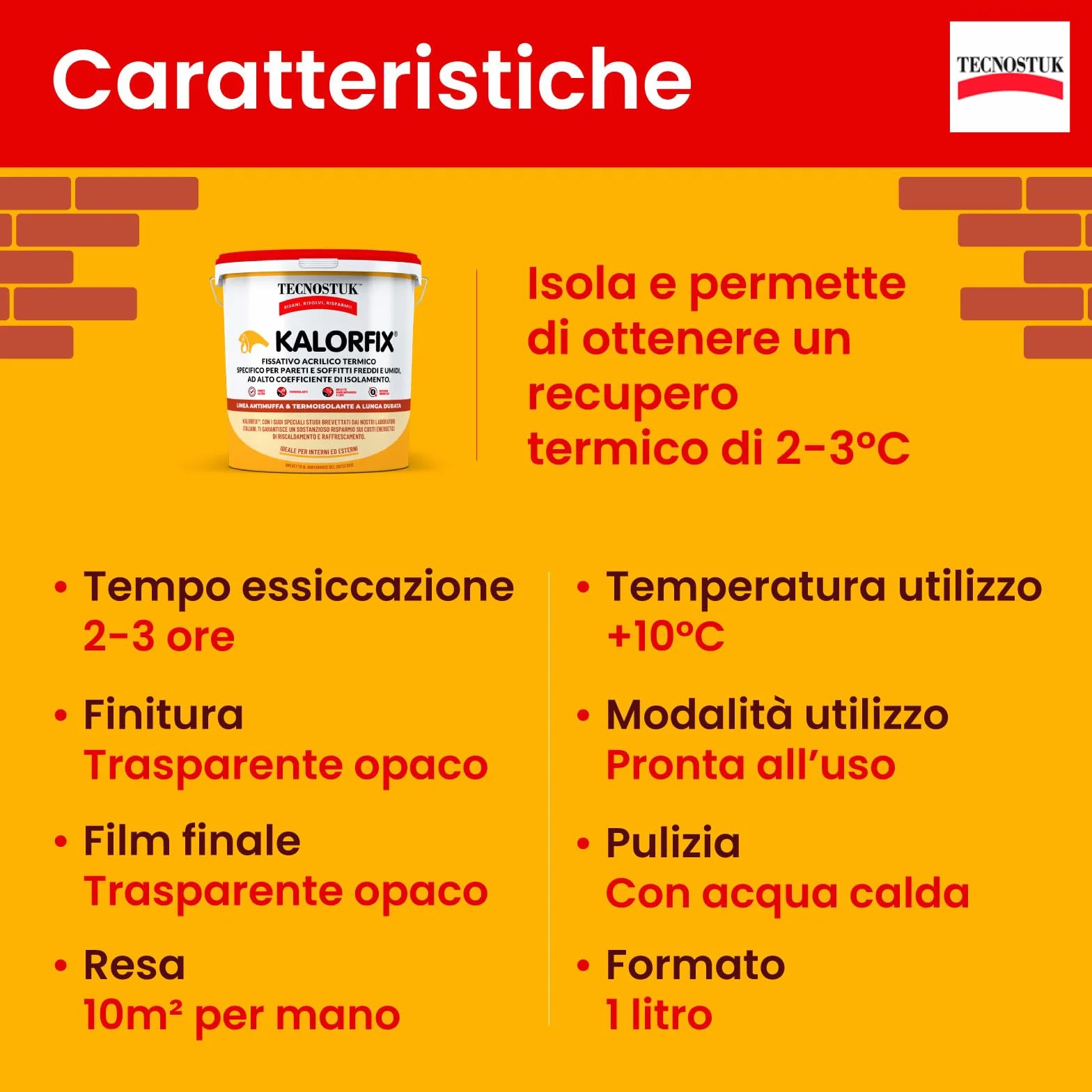 Tecnostuk Muffa K.O. Fondo Antimuffa Sbiancante Eurocali 1L + Kalorfix Fissativo Isolante Termico 1L Made in Italy