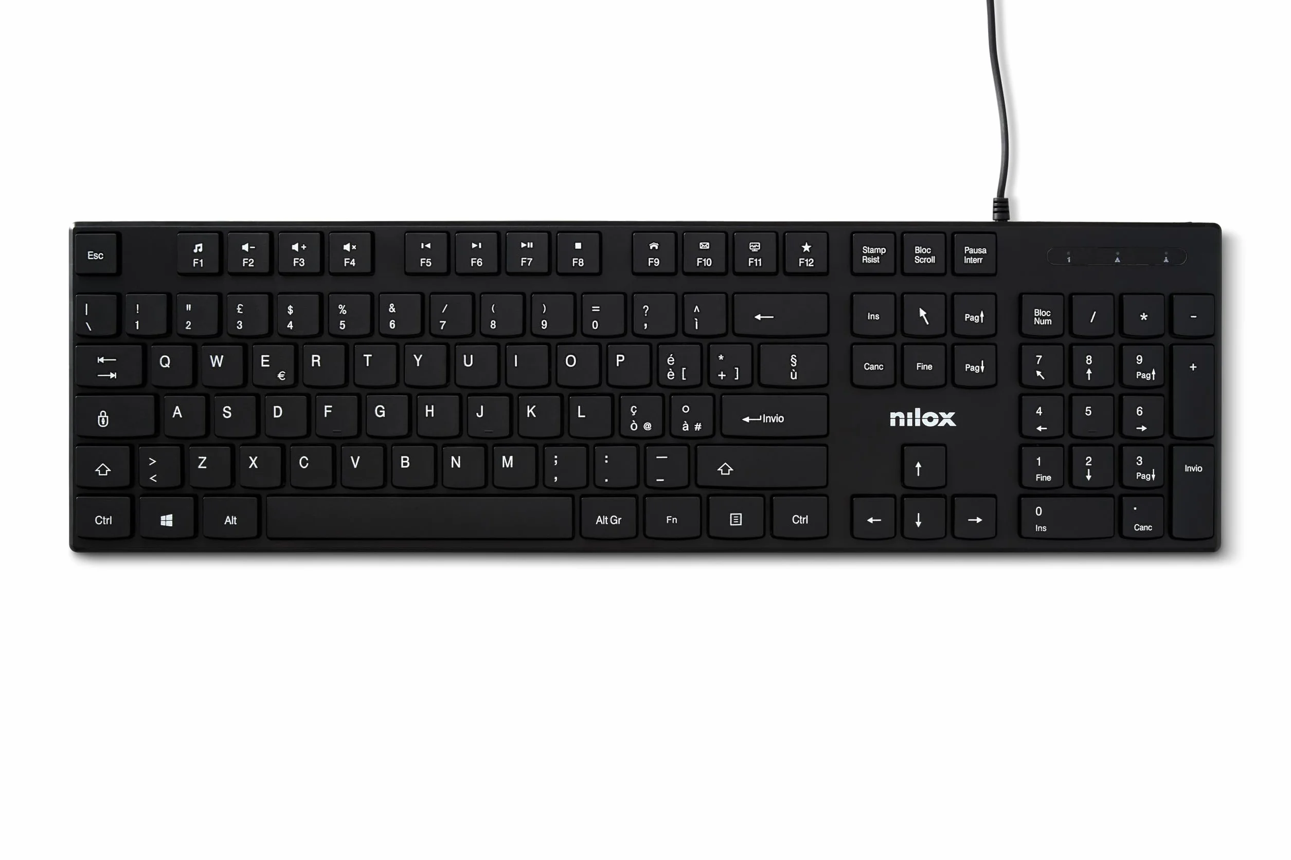 Tastiera USB Nilox NXKBIT000012 Leggera Compatta Layout Italiano Cavo 1,5m Antiusura Nera