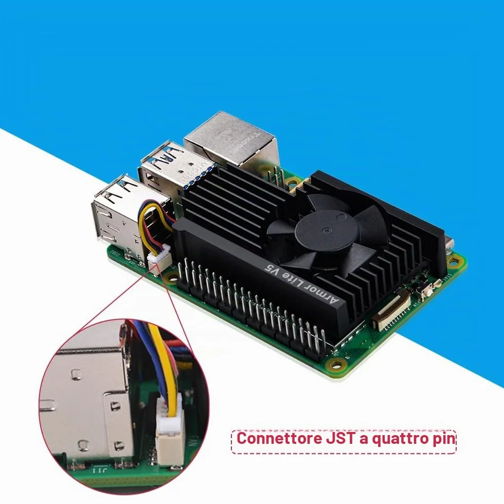 GeeekPi Raffreddatore Attivo per Raspberry Pi 5, Armor Lite V5 con Ventola PWM, Dissipatore di Calore in Alluminio per 4 GB/8 GB
