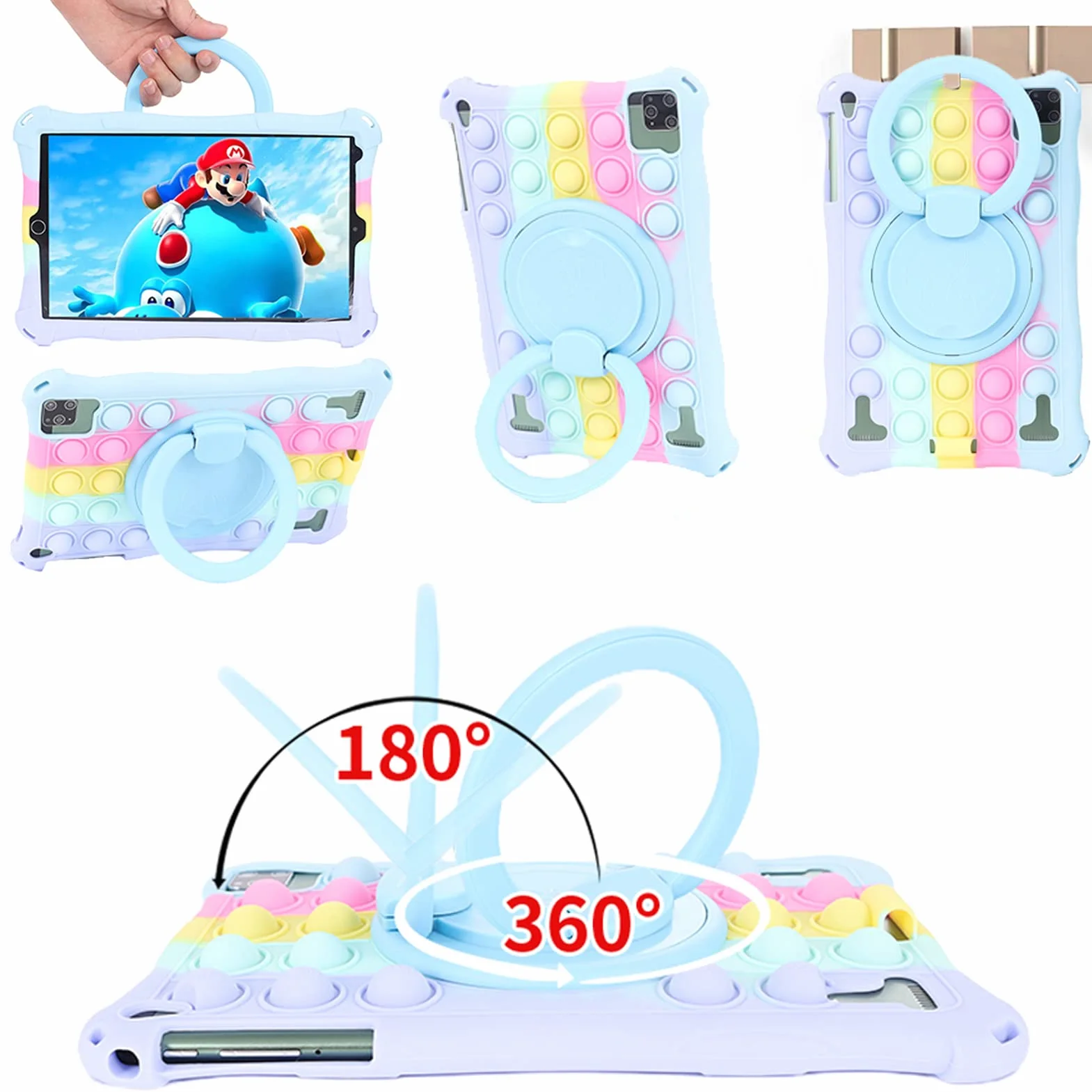 Custodia per Tablet da 10 Pollici per VANKYO MatrixPad S21,DUODUOGO P8/G12 Gowin P8,AOYODKG A32,Aitszon 10.1,Novel TTT 10 Cover Maniglia Girevole Supporto Case con Tracolla/Portapenne/Stilo