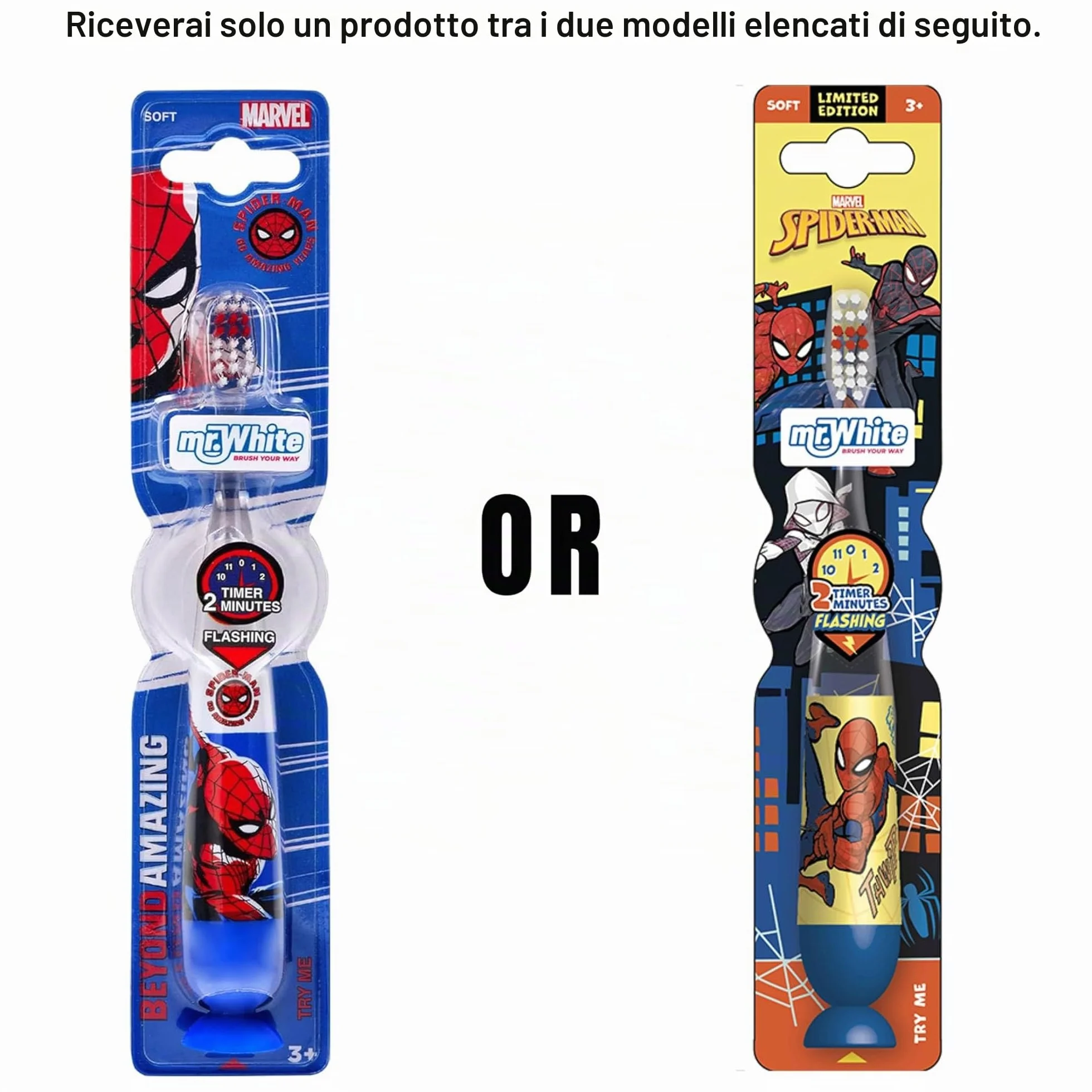 Mr. White Spiderman Spazzolino Luminoso da Denti Alimentato a Batteria