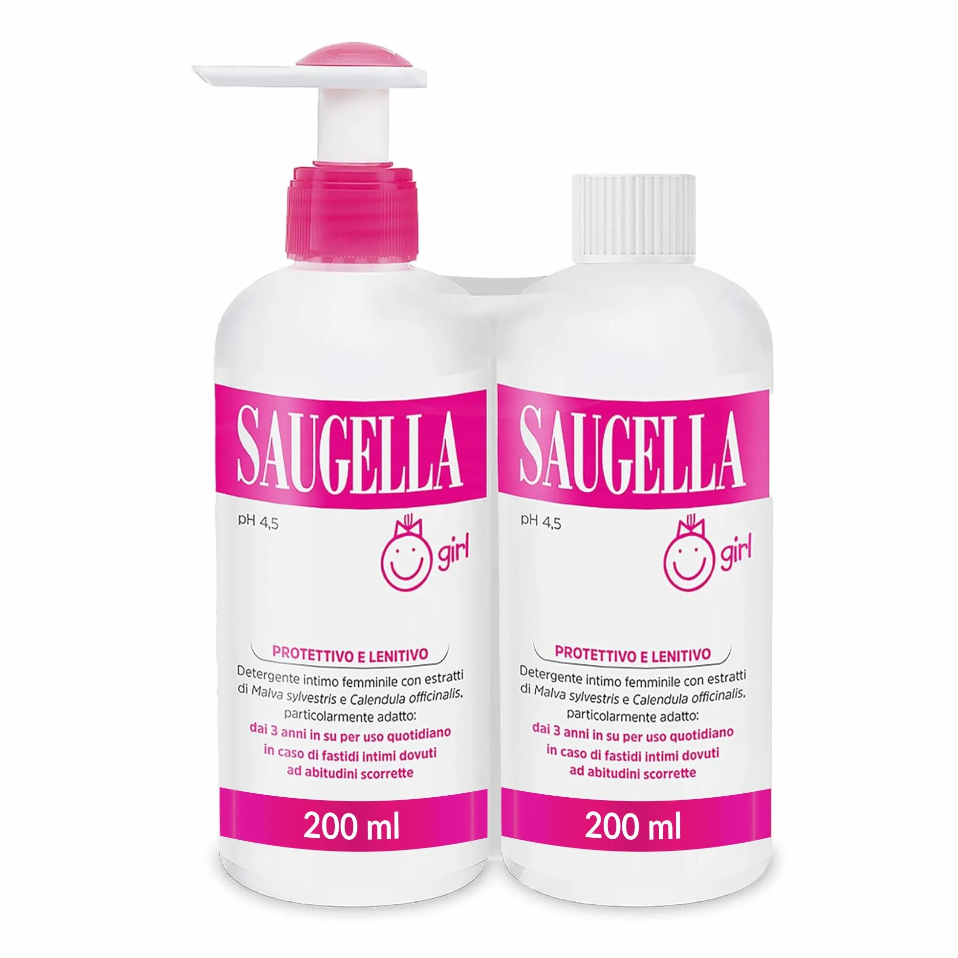 Saugella Girl Detergente Intimo Delicato pH 4.5 con Malva e Calendula 2x200 ml