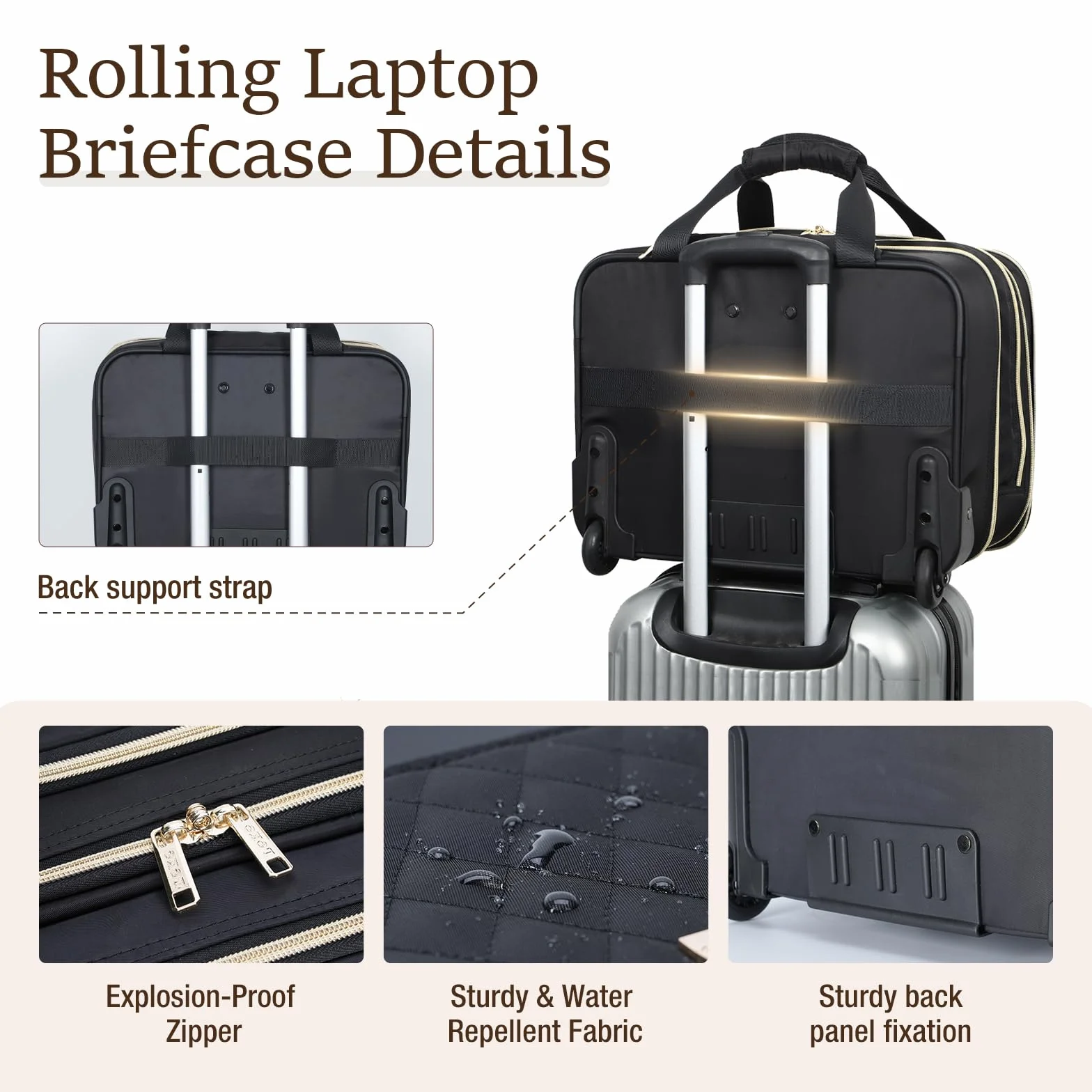 Trolley per Laptop da 15,6" con Ruote, Valigetta Impermeabile per Viaggi e Affari, Nero