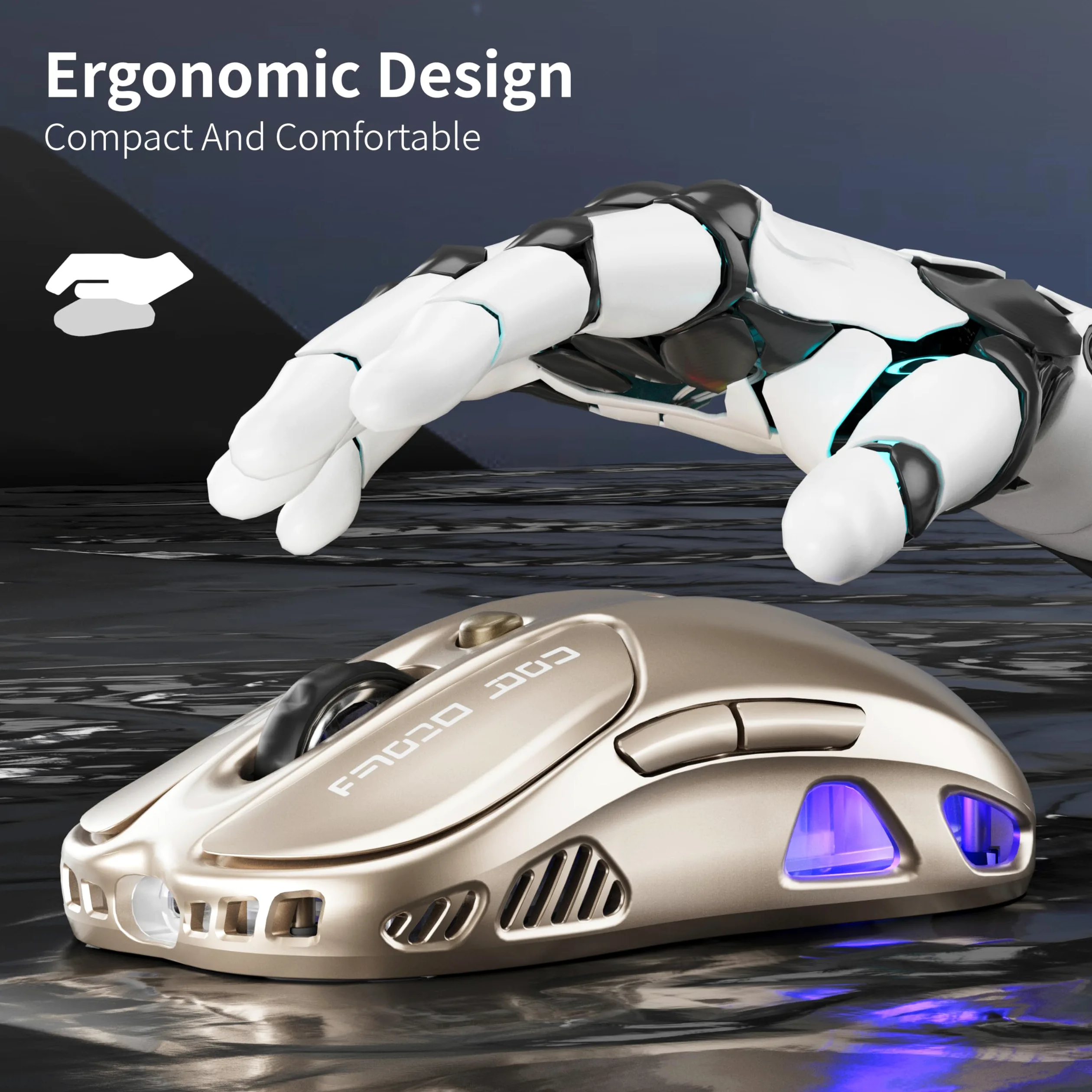 Uciefy Mouse wireless Buletooth, (BT5.1 e USB) Dual Mode ricaricabile LED, mouse ergonomico per computer portatile/PC, bronzo