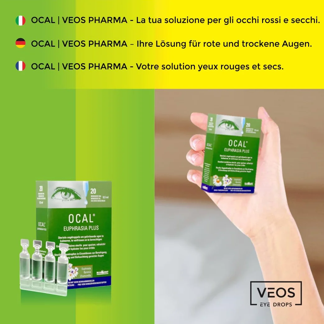 Gocce Lubrificante in Monodose da 20 x 0,5 ml, Collirio per Occhi Rossi e Secchi con Eufrasia