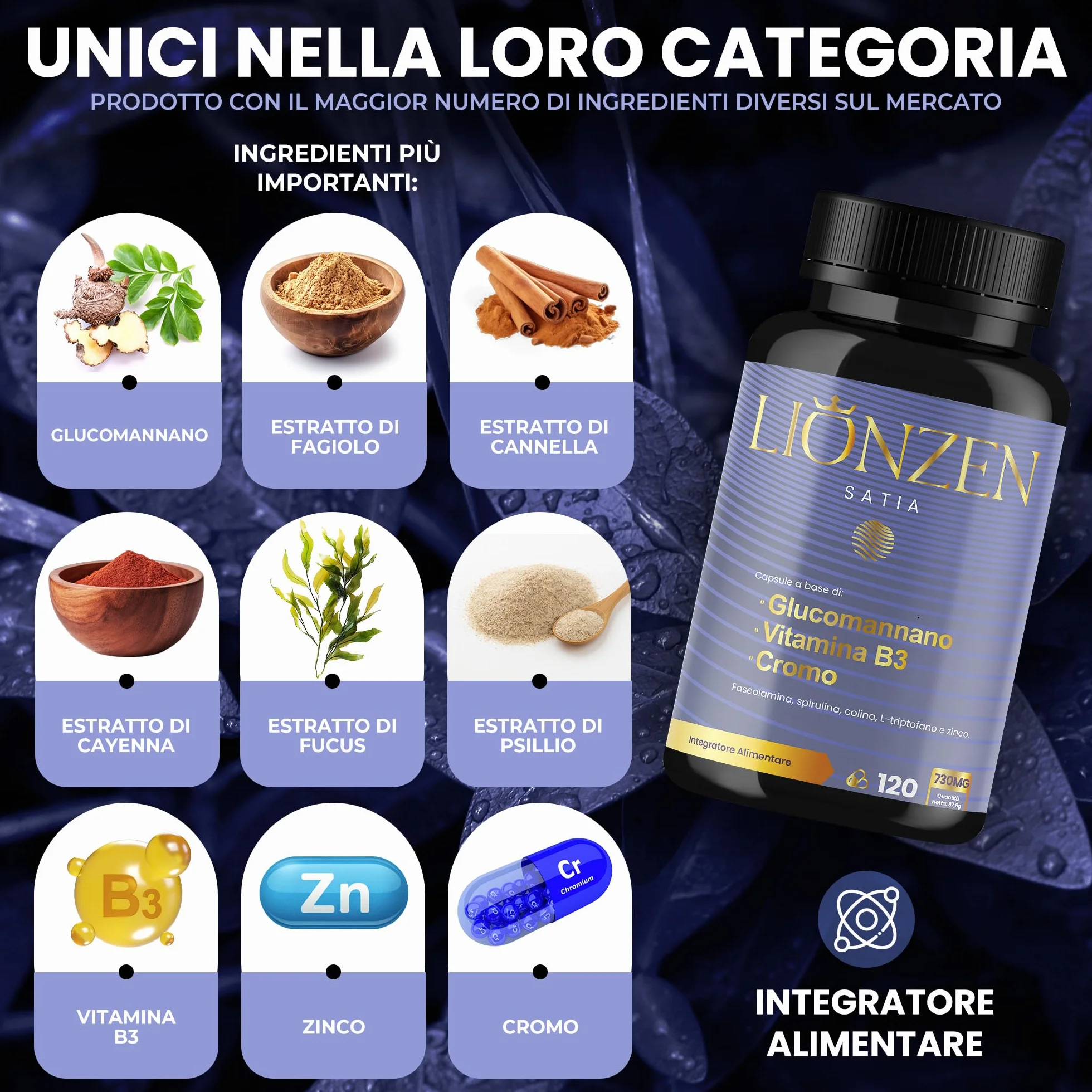 LIONZEN SATIA Glucomannano Forte Dimagrante Naturale +12 Ingredienti Sazieta Controllo Appetito