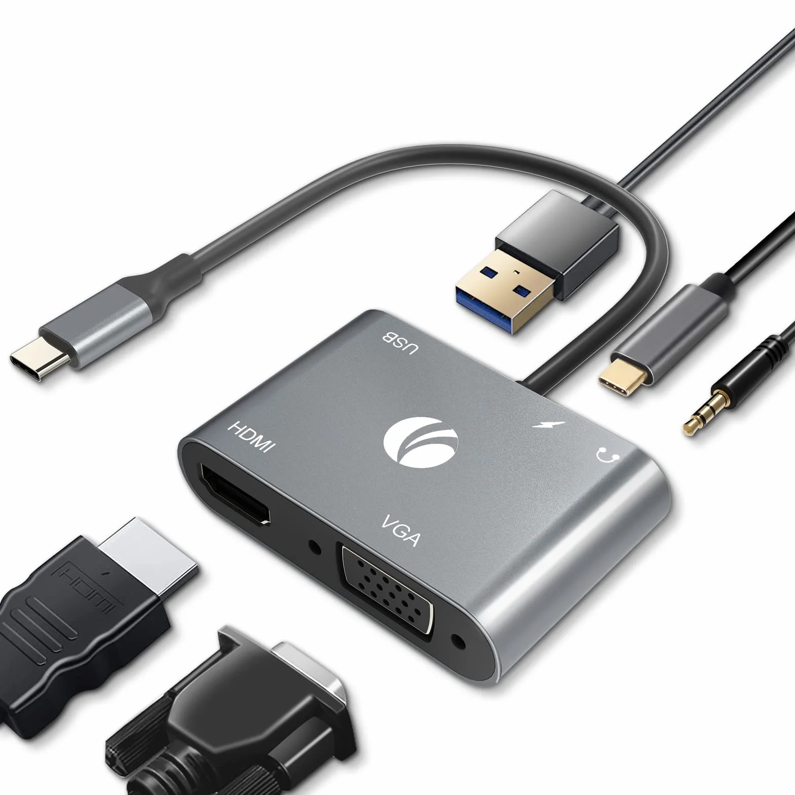 VCOM Adattatore da USB C a HDMI VAG, hub USB C 5 in 1 con HDMI 4K, 100 W PD, porta USB 3.0, VGA, adattatore OTG, docking station per MacBook Air, iPad Pro, laptop, Dell XPS, Samsung Galaxy