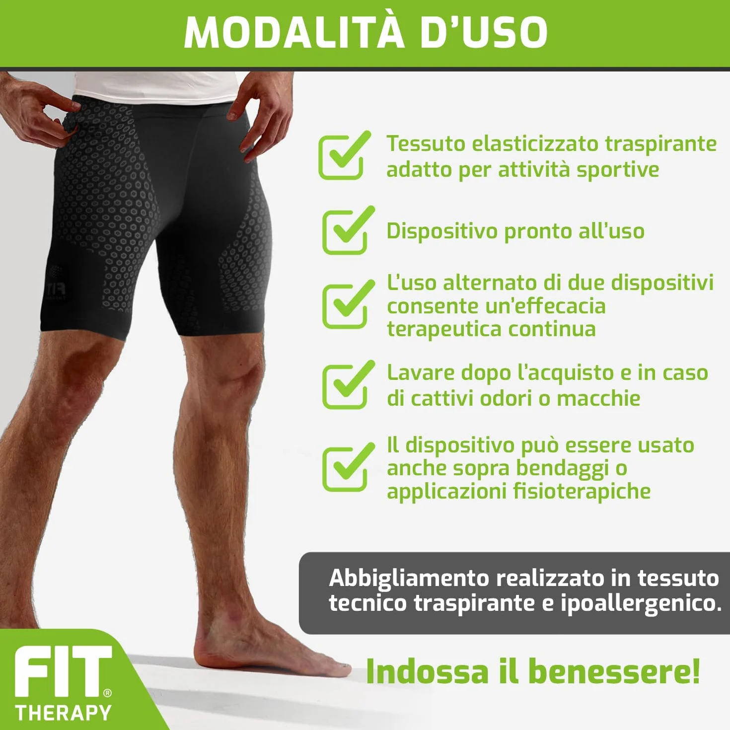 FIT THERAPY Pantaloncini Tecnici Dispositivo Medico per Dolori Muscolari e Articolari Lombalgia Coxalgia Sciatalgia Senza farmaci traspirante
