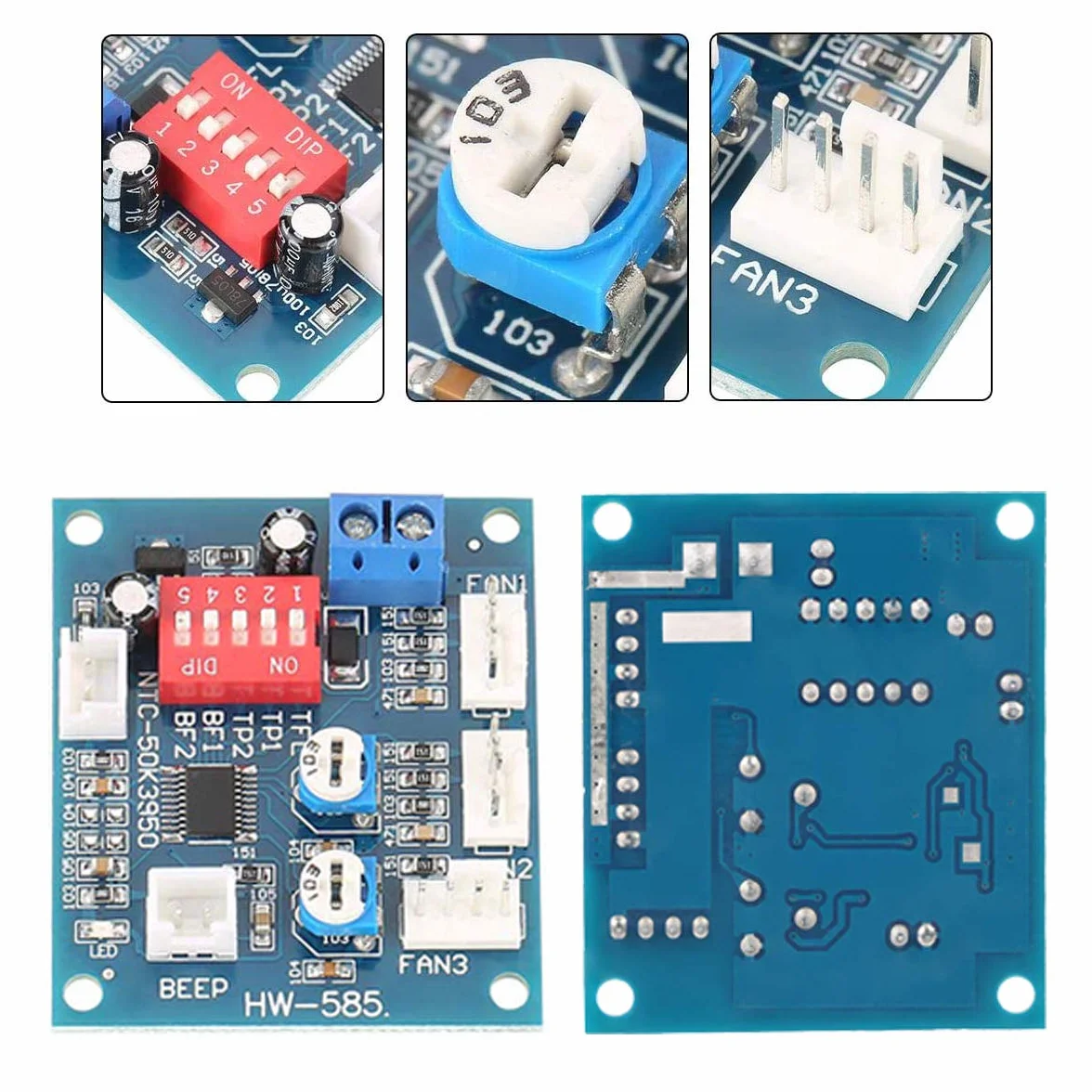 Modulo regolatore ventola PC Termostato PWM 4 fili 3 canali DC 12V NTC Sensore termico Allarme cicalino