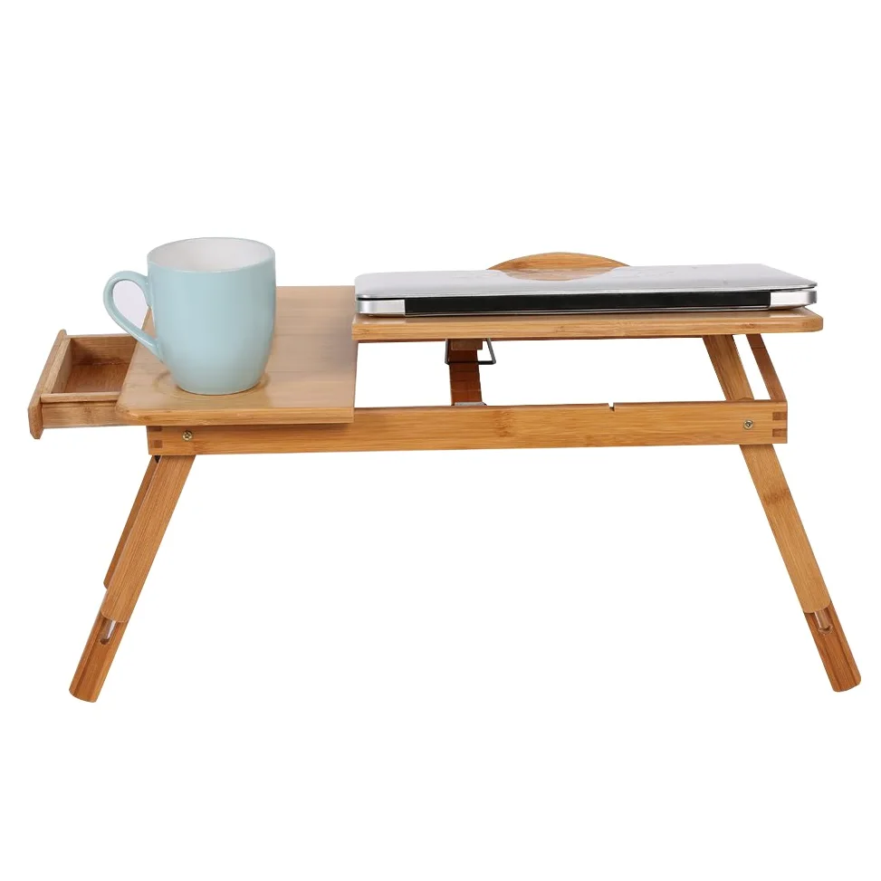 Supporto per Laptop Regolabile con Piccolo Cassetto e Scanalatura di Tazza, Scrivania Pieghevole in bambù, Ideale per Le Famiglie