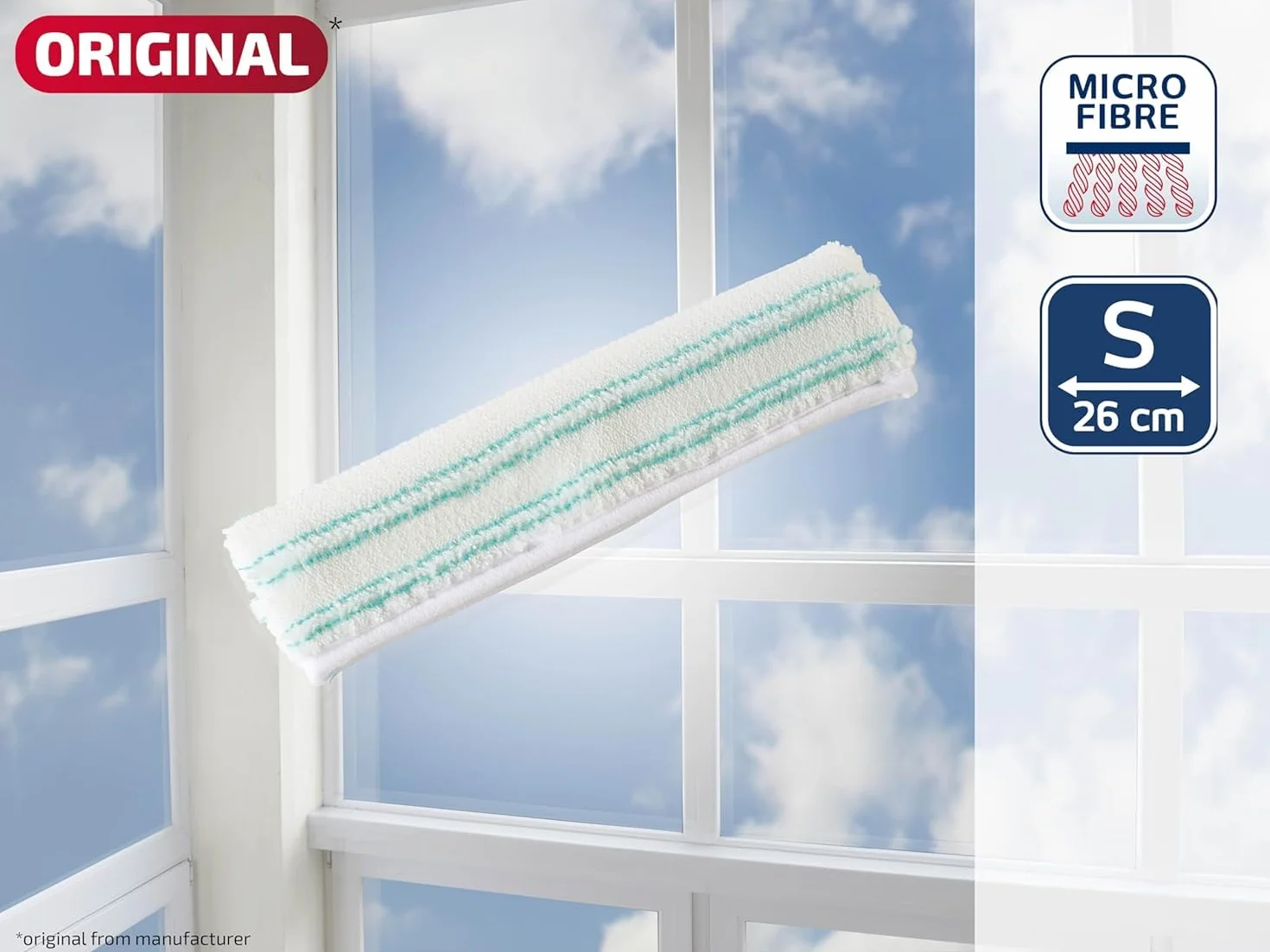 Leifheit Window Washer M Copertura di Ricambio Tergivetri Alto Assorbimento Acqua Sporco Chiusura Velcro