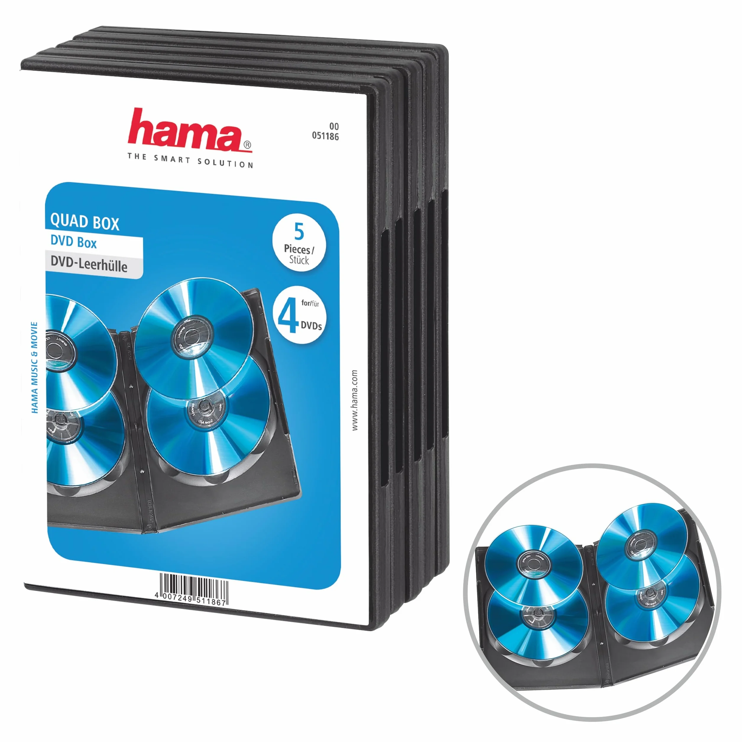 Hama Dvd Quad Box, Black, Package of 5 Pieces 4dischi Nero