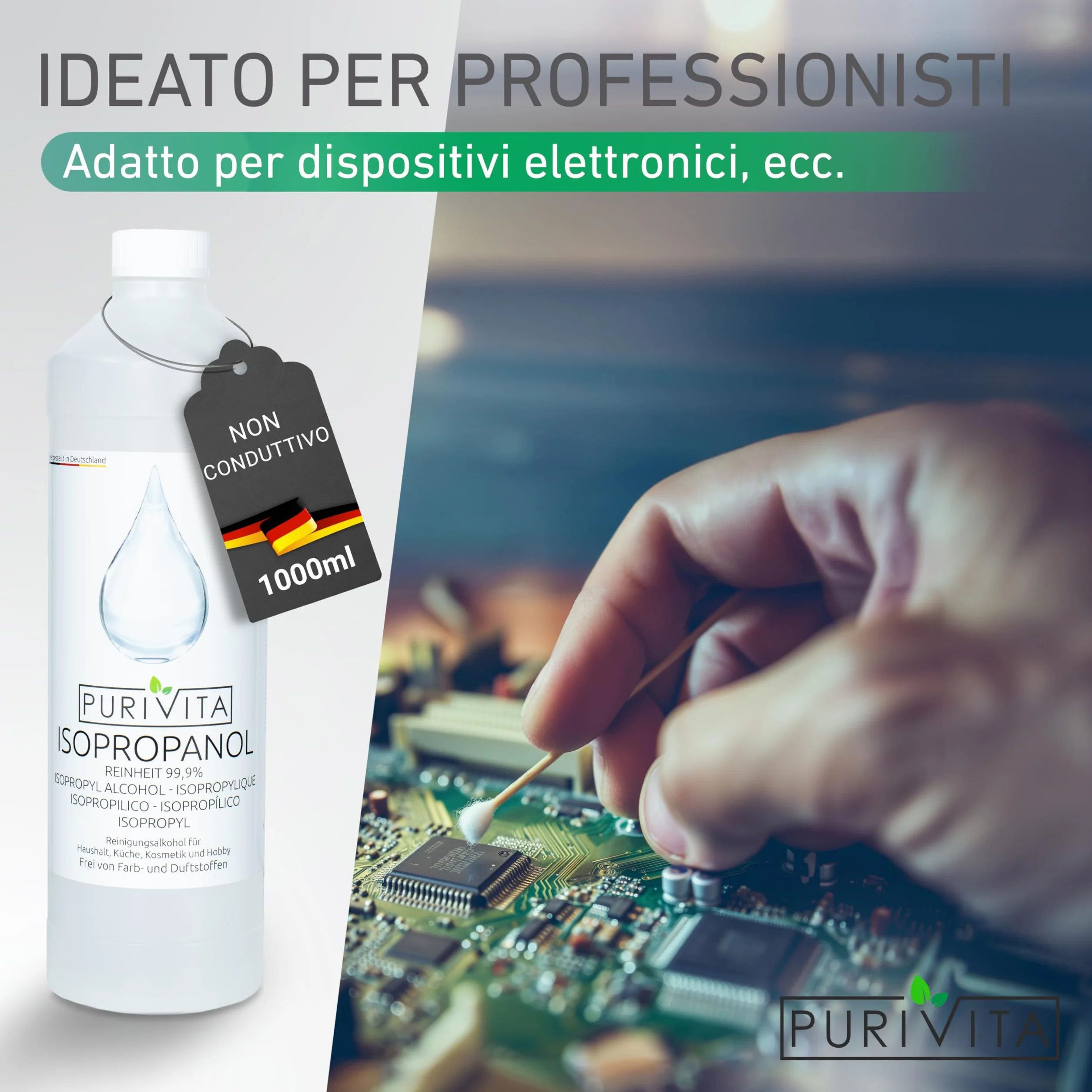 PURIVITA Alcool Isoproilico 99,9% 500ML Isopropyl Alcohol Disinfettante Detergente