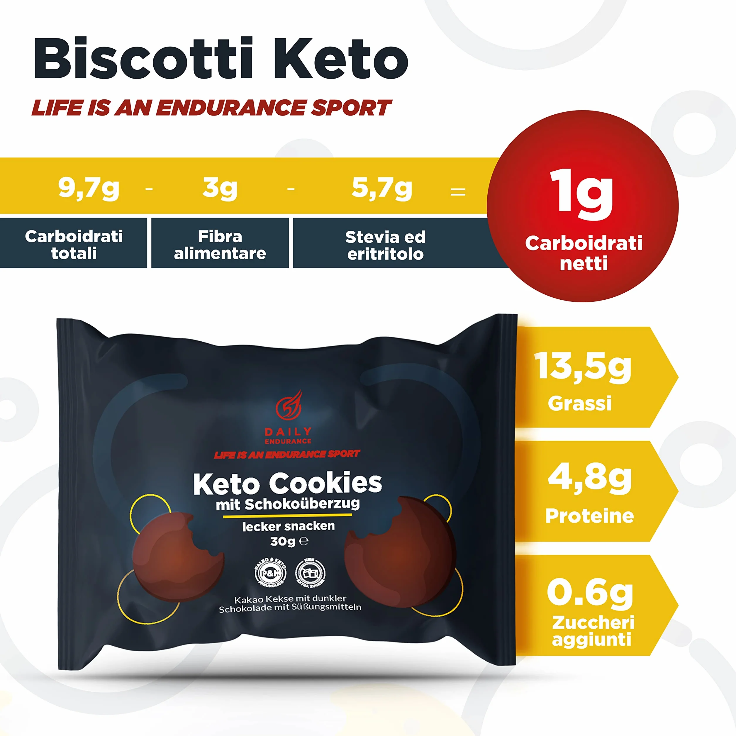 Daily Endurance Biscotti Keto Senza Zucchero 540g 0,7g Carboidrati Ghiaccioli al Cioccolato Spuntini Low Carb