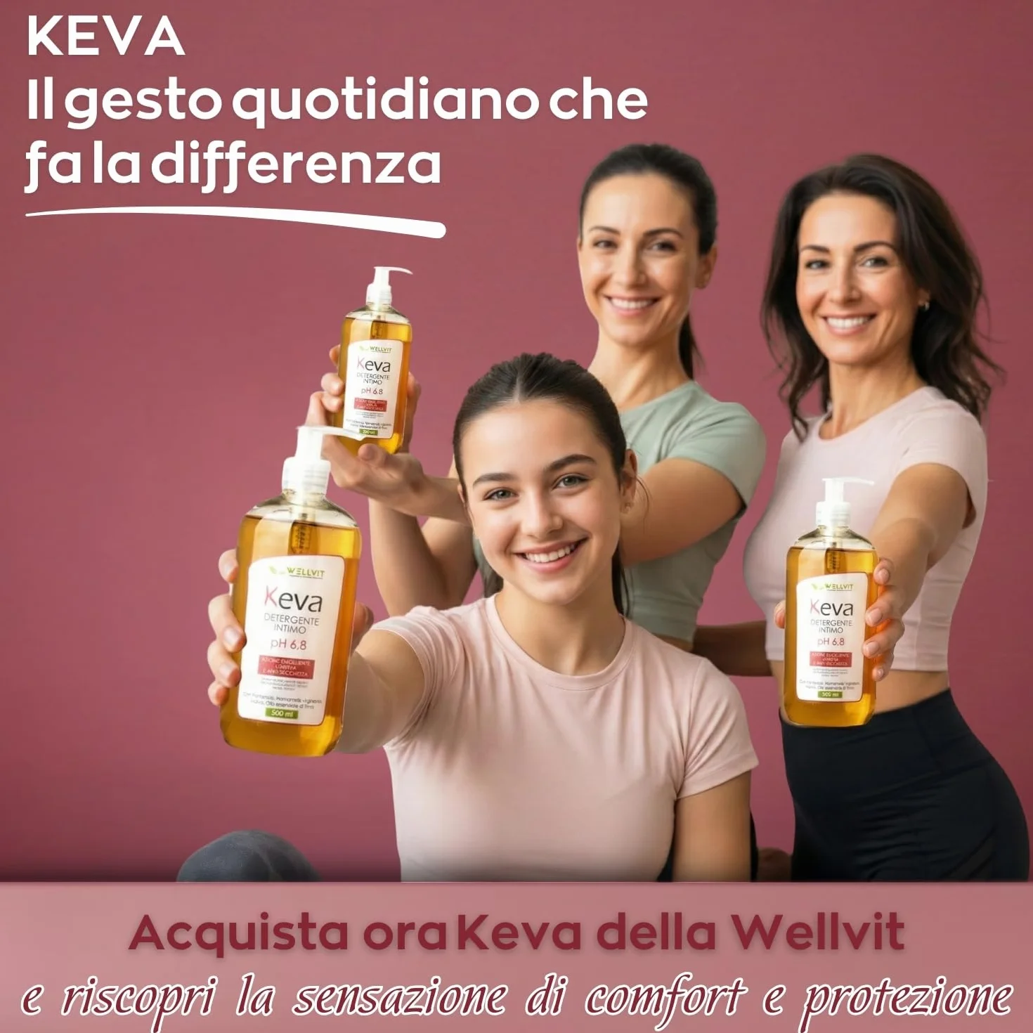 KEVA Wellvit Detergente Intimo Donna pH 6,8 500ml Menopausa Secchezza Pelle Sensibile Made in Italy
