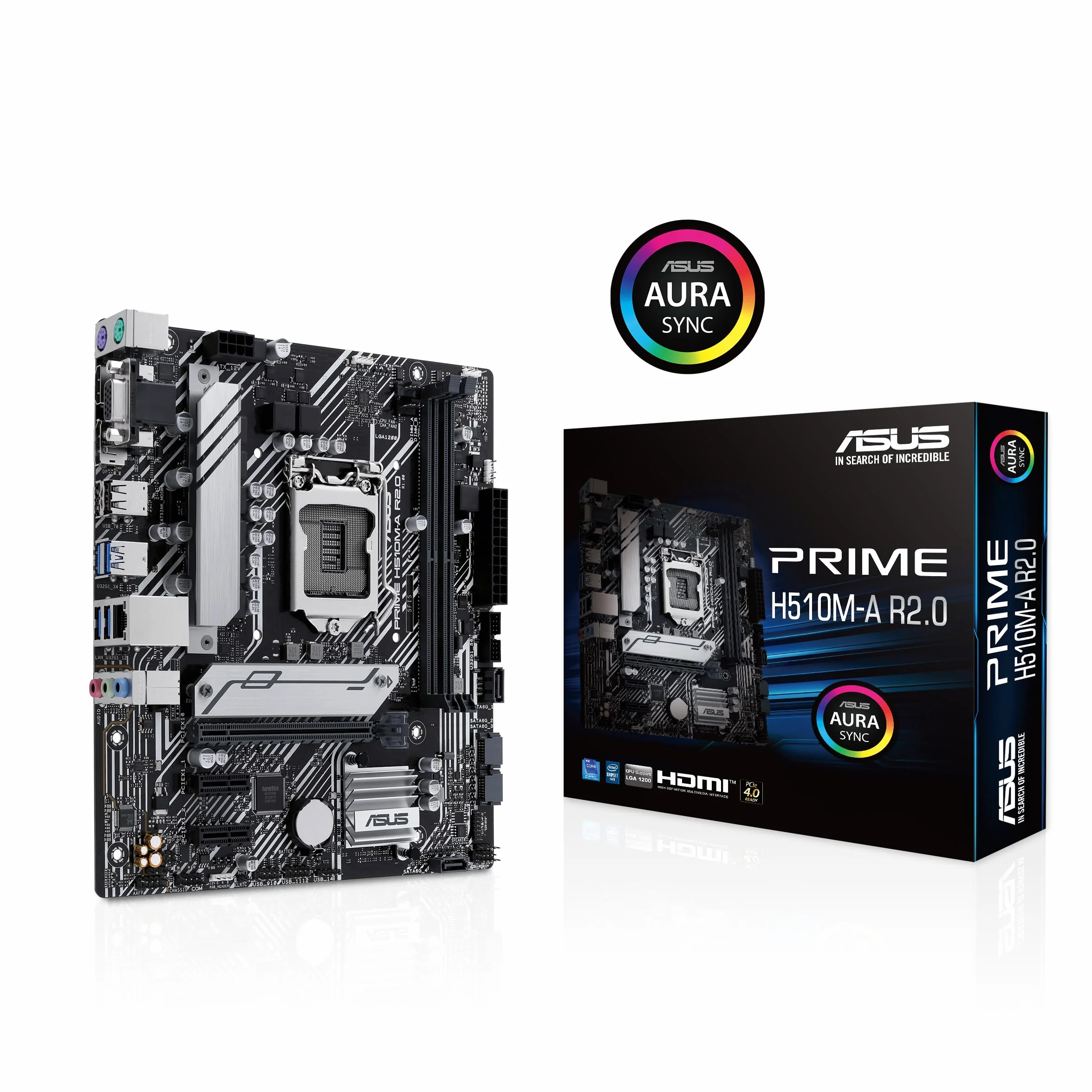 ASUS PRIME H510M-A R2.0 Scheda madre Intel Micro ATX, DDR4 LGA 1200, 4 SATA 6Gb/s, slot M.2, Ethernet Realtek, DisplayPort, HDMI, USB 3.2 Gen 2 e Type-C, Aura Sync