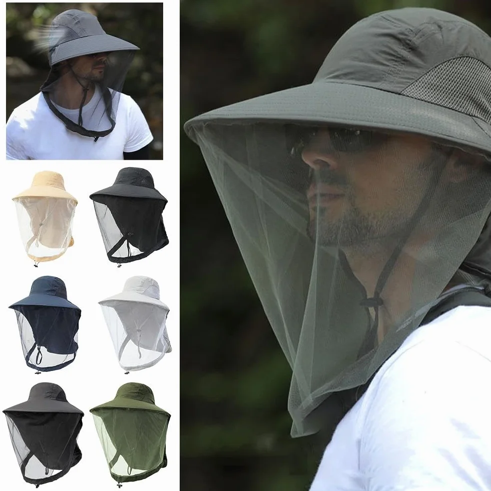 Cappello da Safari con Velo Zanzariera Protezione Insetti Sole Pesca