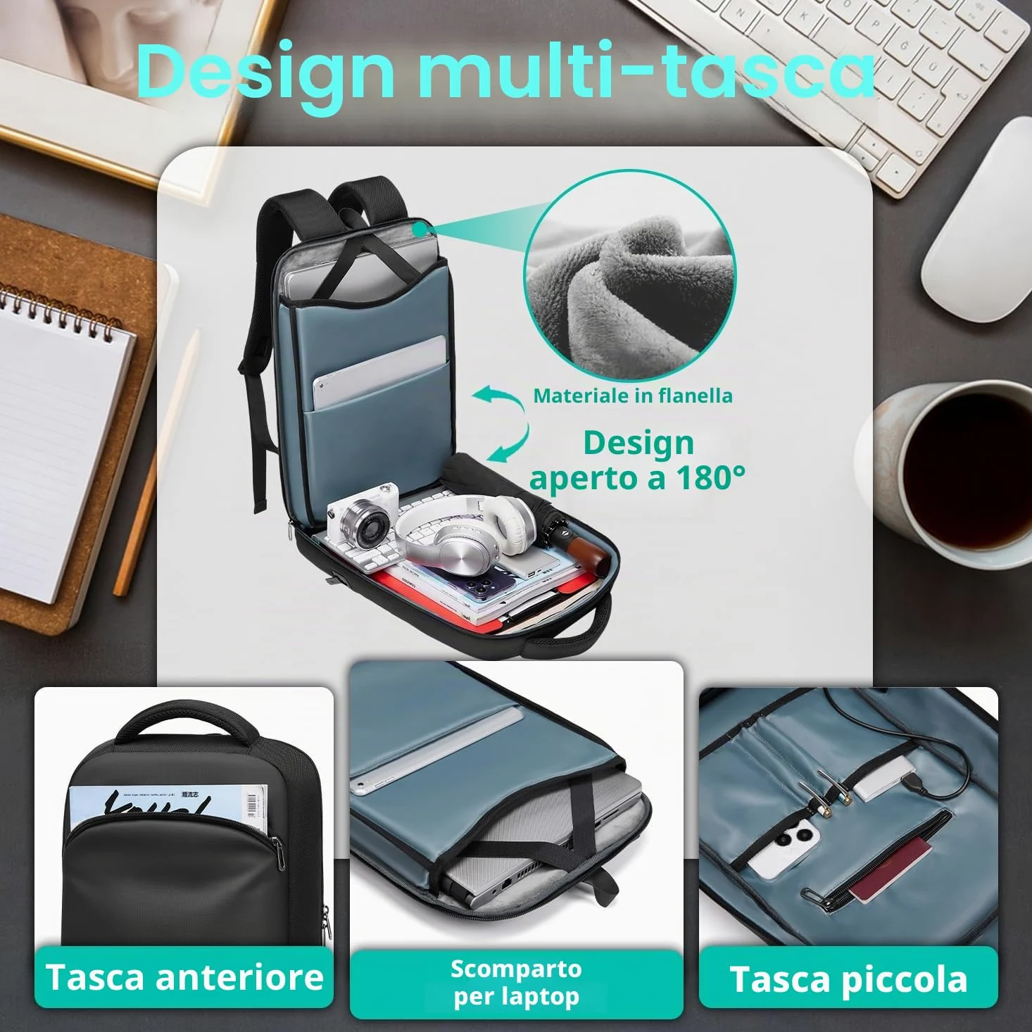 Zaino Porta PC 15.6 Pollici Uomo Donna Lavoro Impermeabile Antifurto con Porta USB per Uffico Università Scuola Viaggio Business-Nero