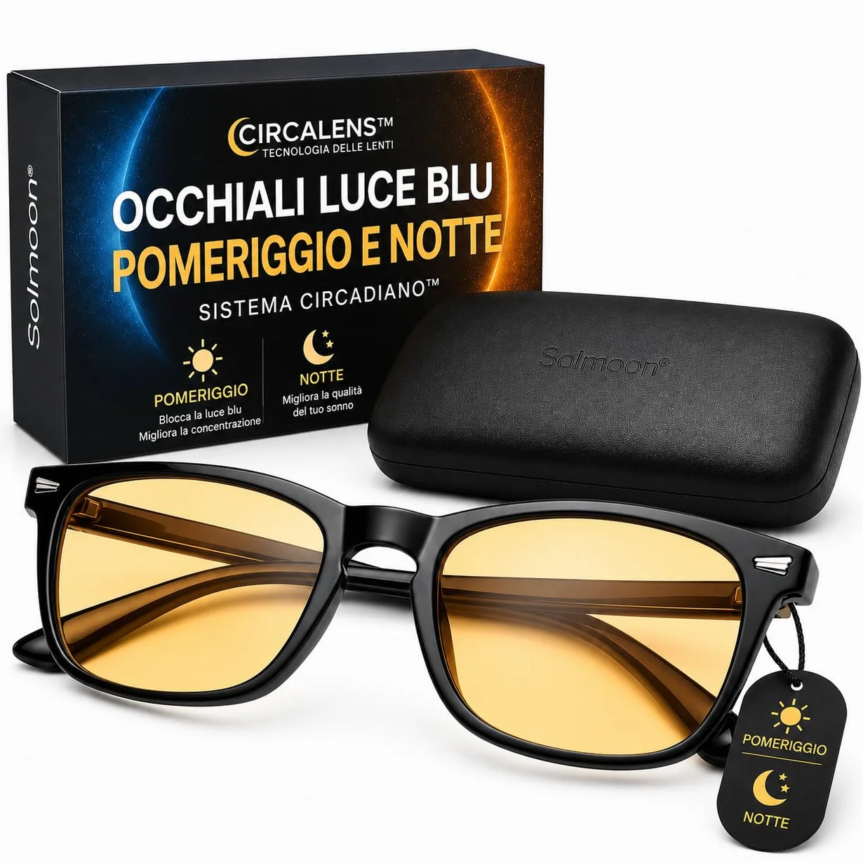 Solmoon Occhiali Luce Blu Filtro per Computer Schermi Gaming Uso Serale Materiali Non Tossici Custodia Rigida Premium