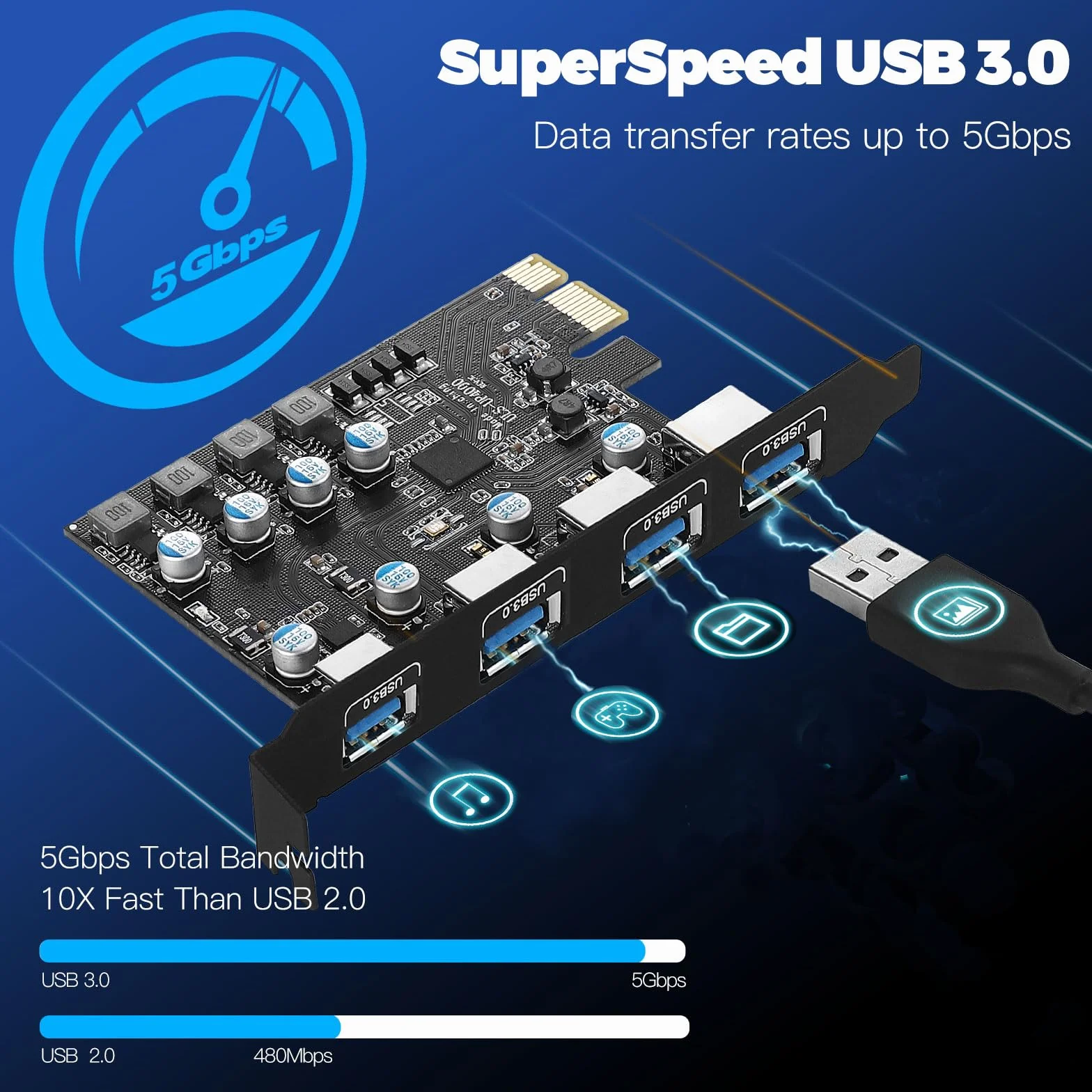 Scheda USB PCI Express 4 porte 5 Gbps, Scheda di espansione USB PCIe per Desktop PC Windows