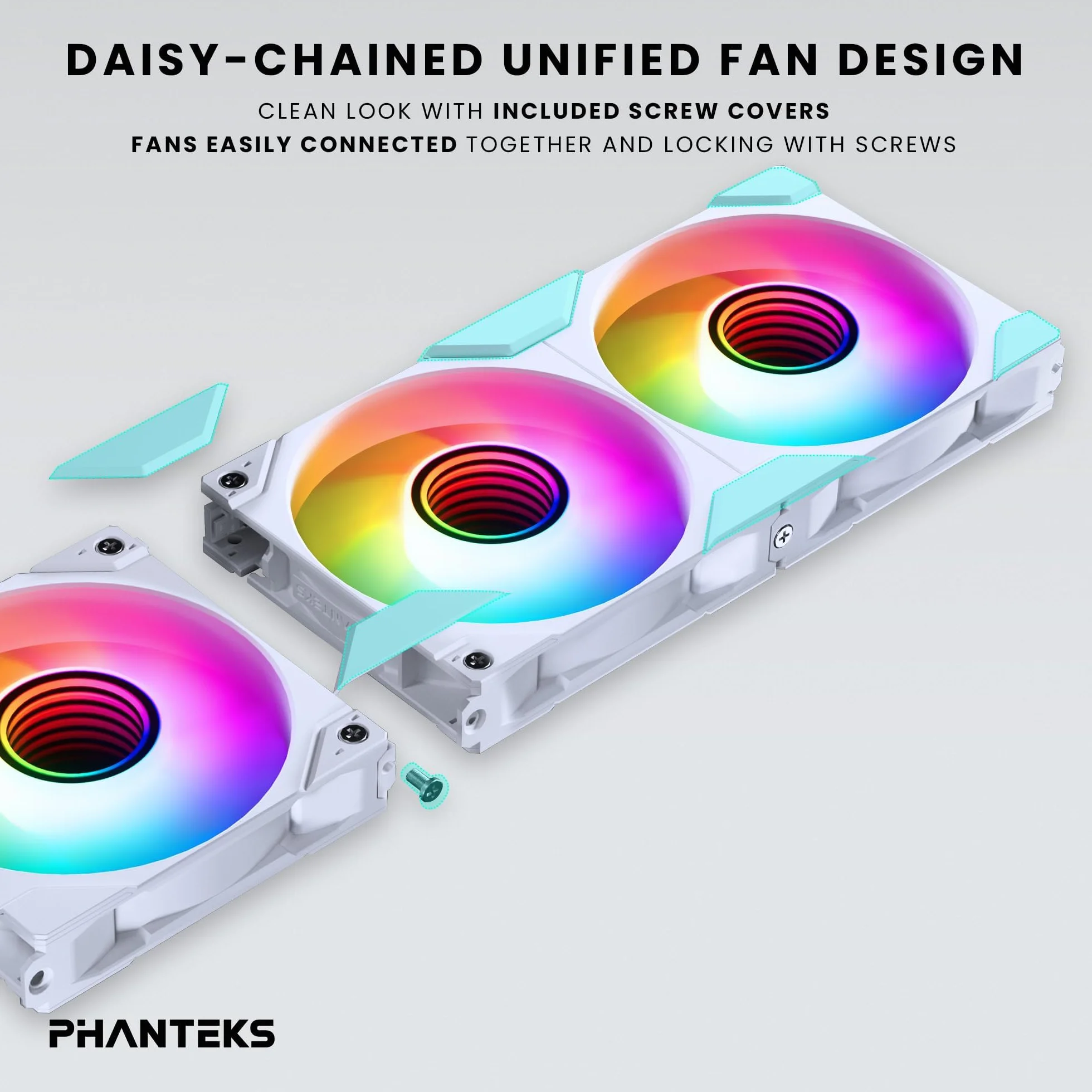 Phanteks M25-140 Gen2, 3er Pack, ventola di raffreddamento ad alte prestazioni ARGB da 140 mm, telaio ventola unificato a Daisy-Chain, hub Infinity Mirror, connessione a cavo singolo, Bianco