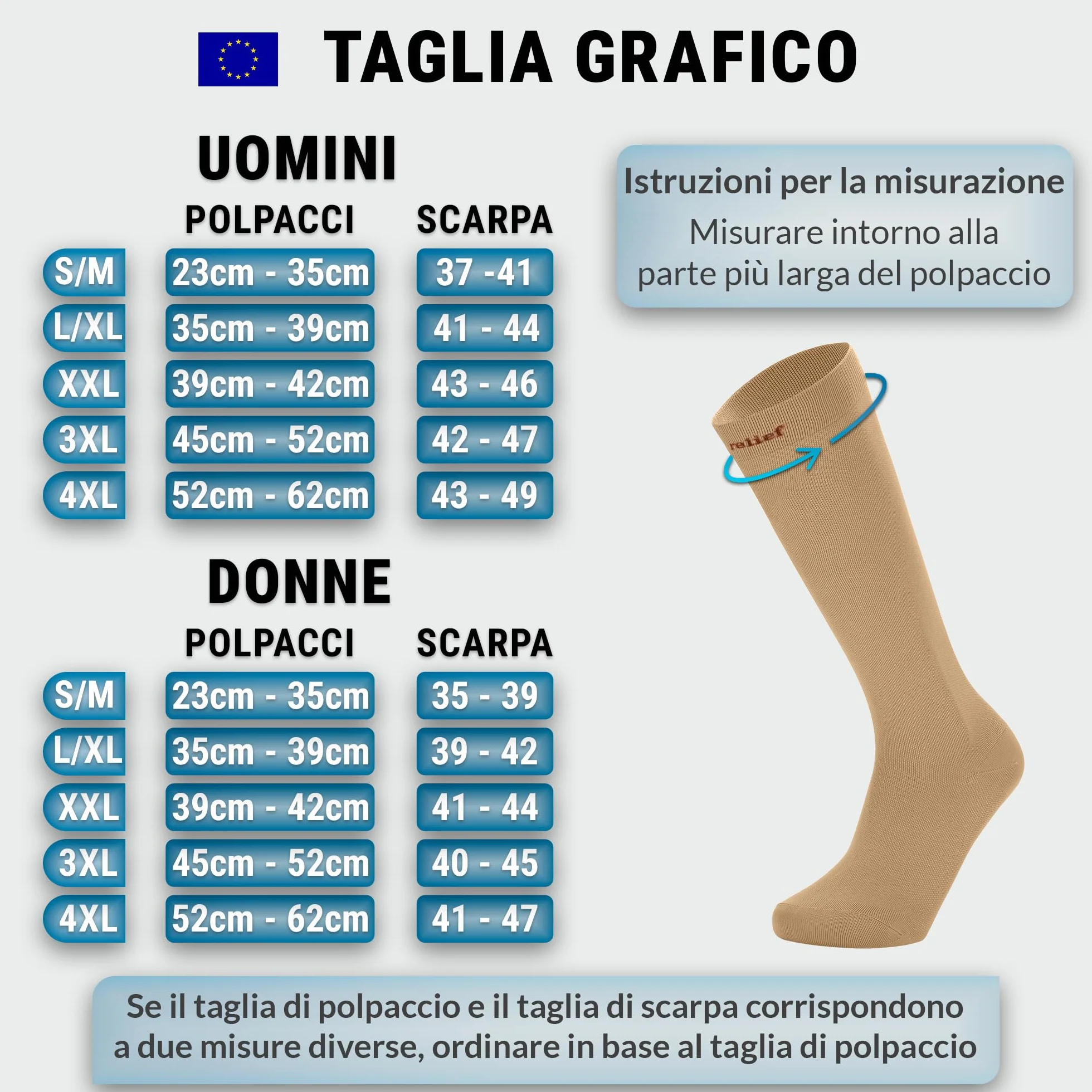 Calze Compressione Graduata Donna Uomo 1 Coppia XXL Beige con Borsa Lavanderia