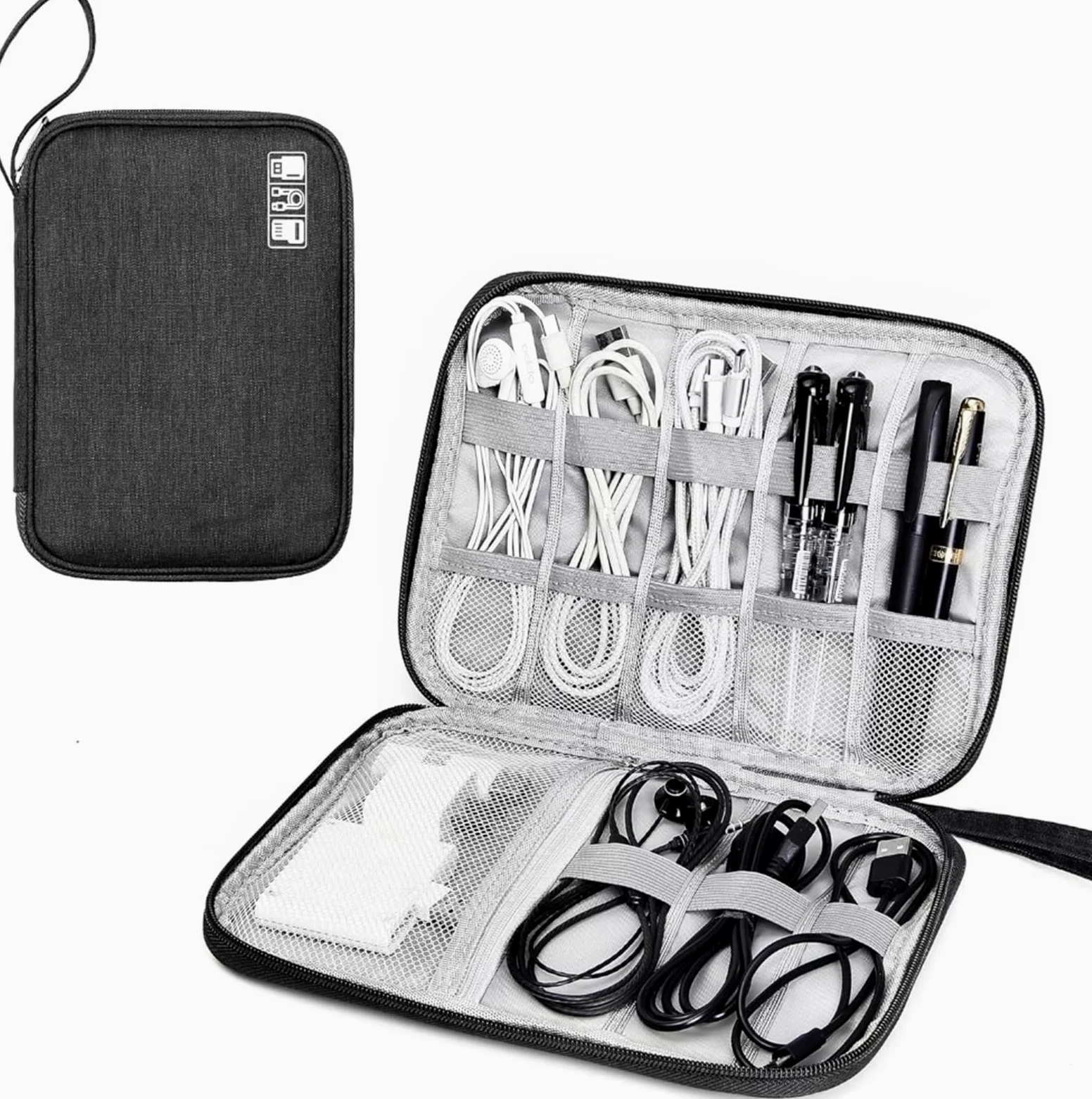 2PCS Borse portaoggetti for Cavi Kit di Sistema Custodia Caricabatterie Cavo Dati Penna Power Bank Dispositivi Gadget digitali per Cavi, Caricabatterie(Black)