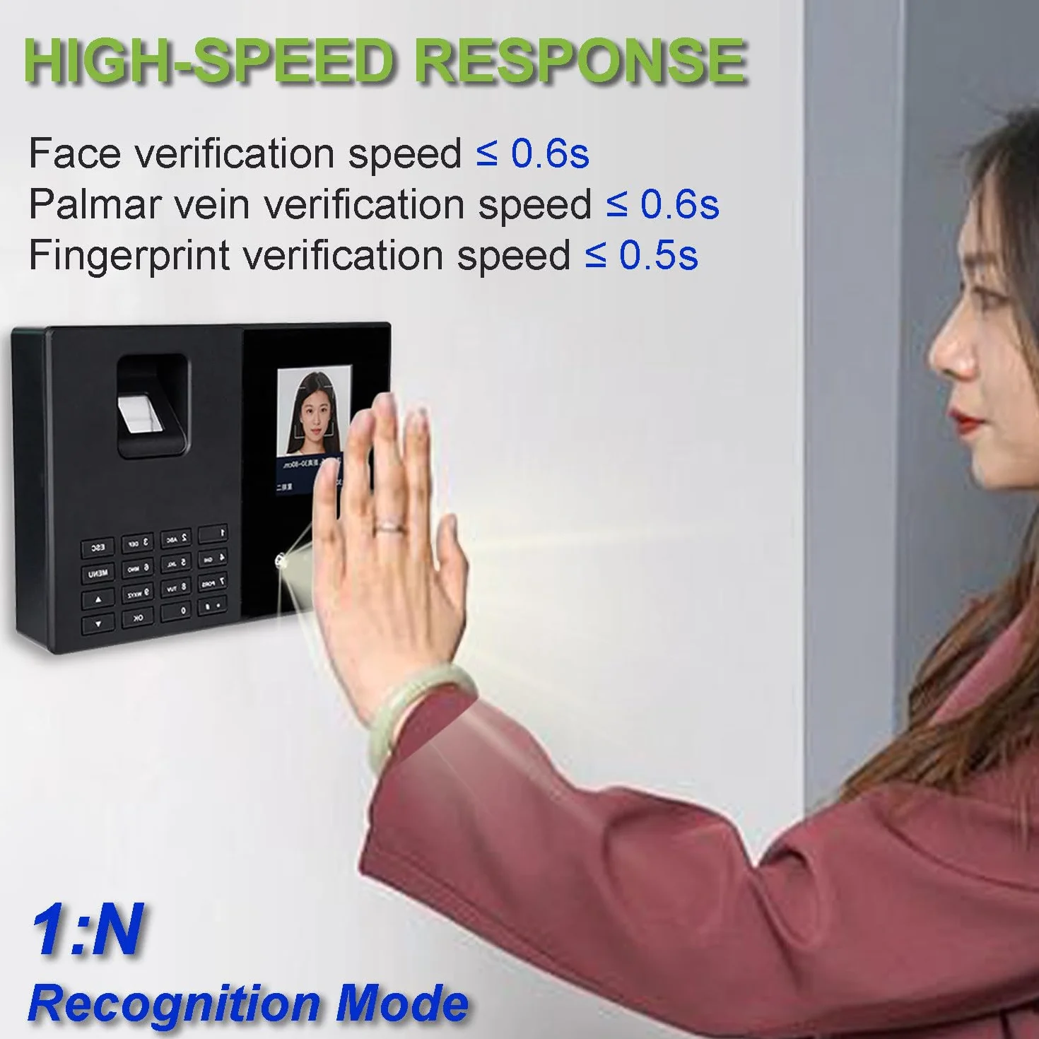 Rilevazione Presenze Intelligente per Piccole Imprese, Orologio Dipendenti Viso+Impronta Palmare+Impronte Digitali+Password, Display 2,8", 0 Canone Mensile