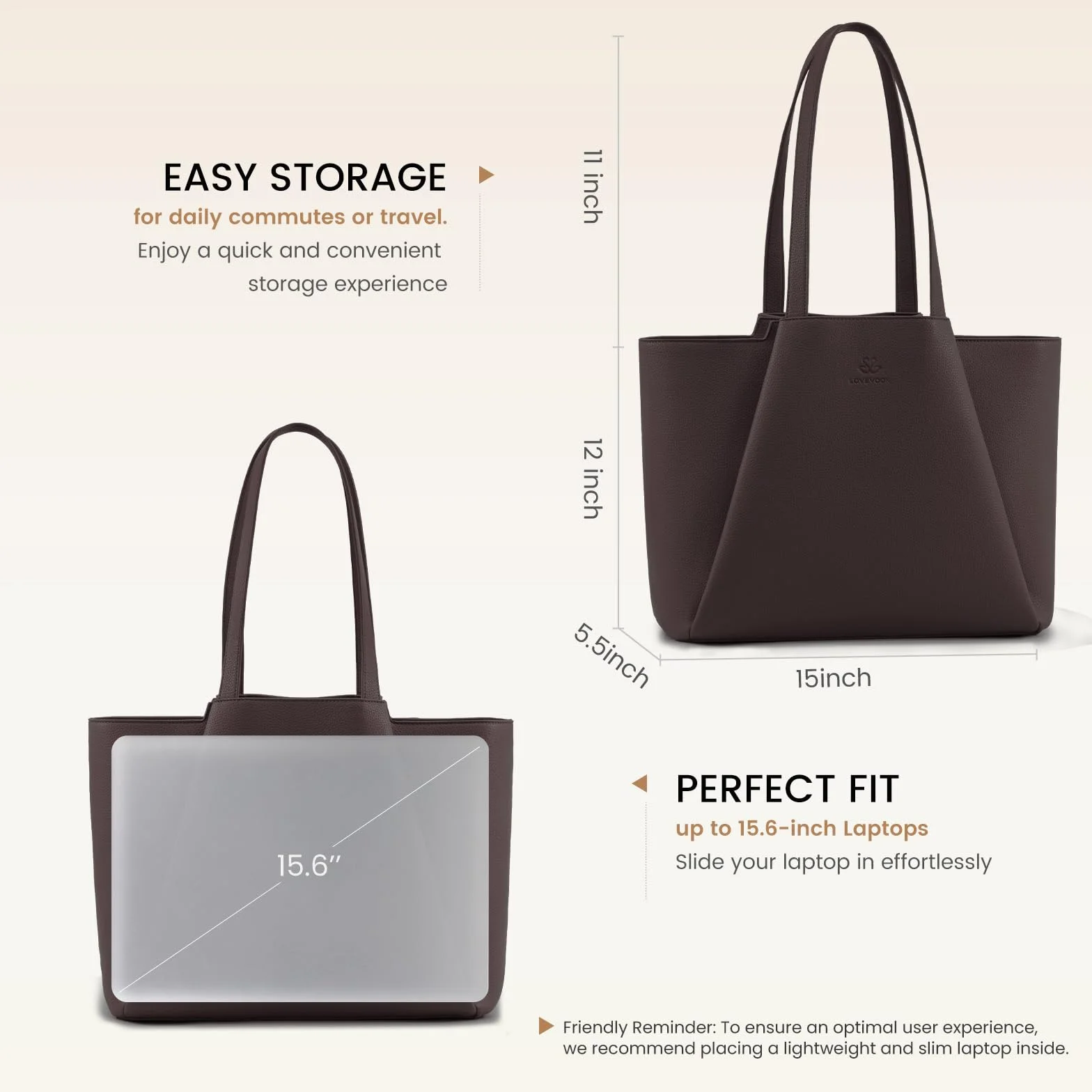 LOVEVOOK Borsa per computer portatile da donna, in finta pelle da 15,6 pollici, con pochette, grande capacità, borsa da ufficio