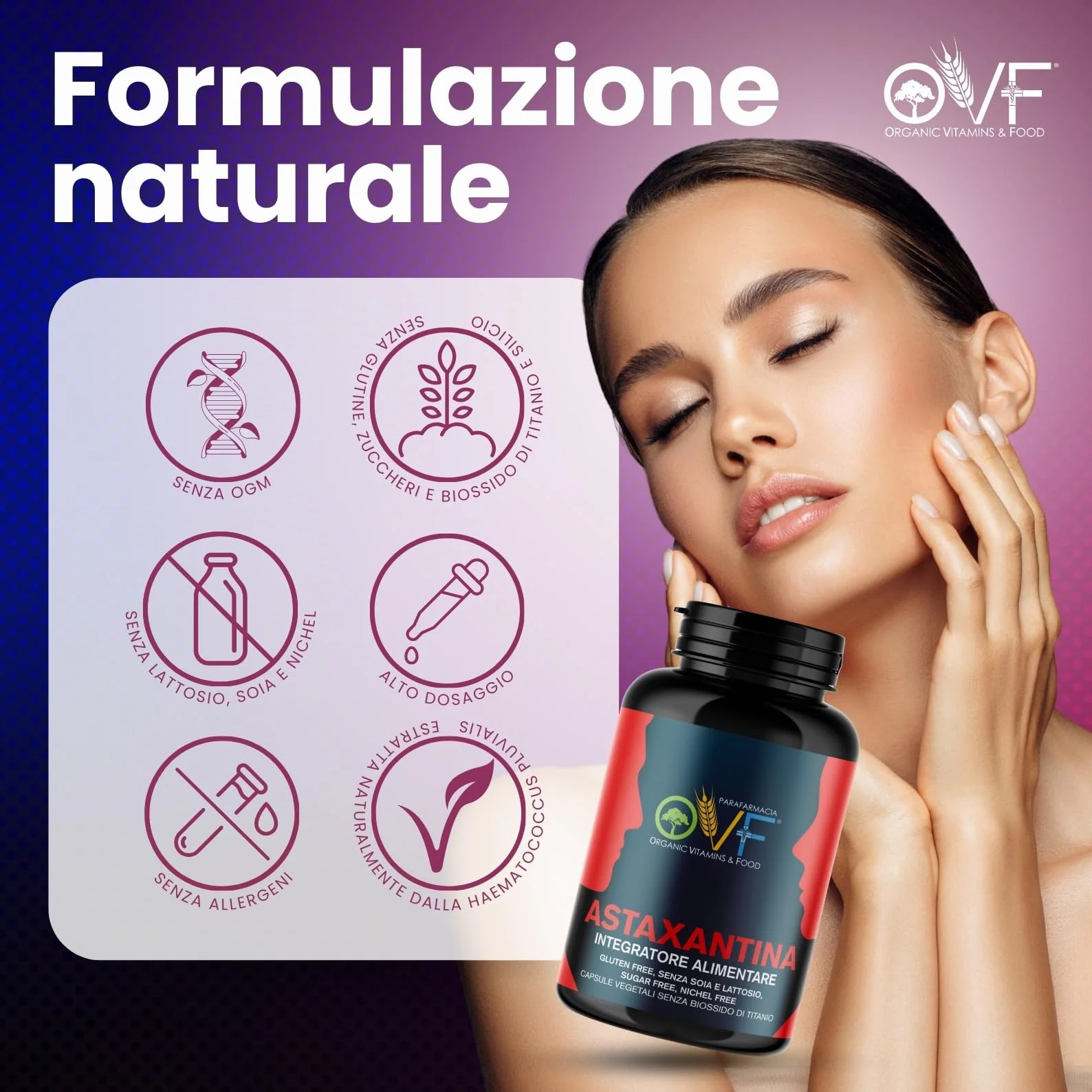 OVF Astaxantina Naturale 8mg per Capsula 90 capsule Antiossidante Haematococcus Pluvialis