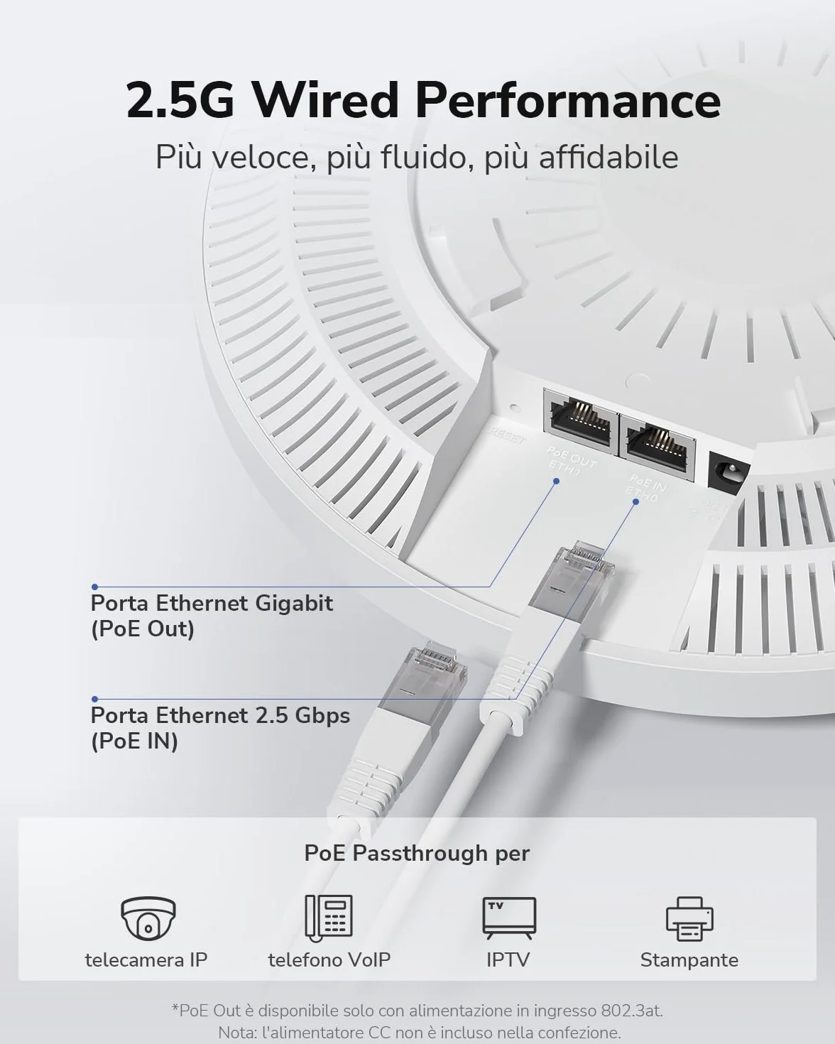Cudy BE3600 Supporto a soffitto dual band, Wi-Fi 7, punto di accesso wireless, 4 stream, porta 2,5 G, MU-MIMO, controllo tramite app Cudy, alimentazione PoE o DC (non inclusi nella confezione), AP3600