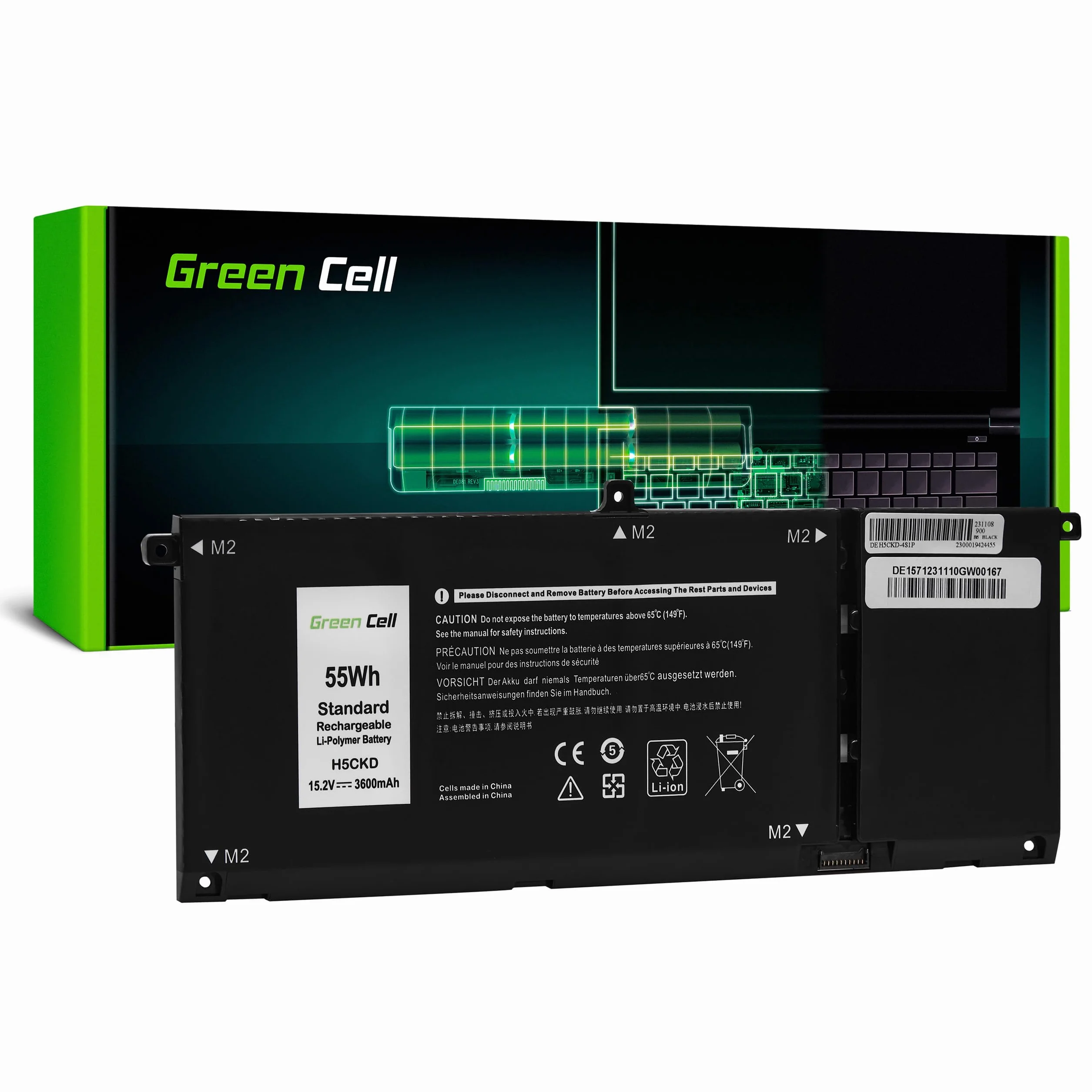 Green Cell Batteria H5CKD TXD03 per Dell Inspiron 13 7306 Silver 14 5400 5401 5406 5408 7300 7405 15 5501 5502 5508 5509 7506 Latitude 3410 Vostro 5300 5301 Portatile (3600mAh 15.2V Nero)