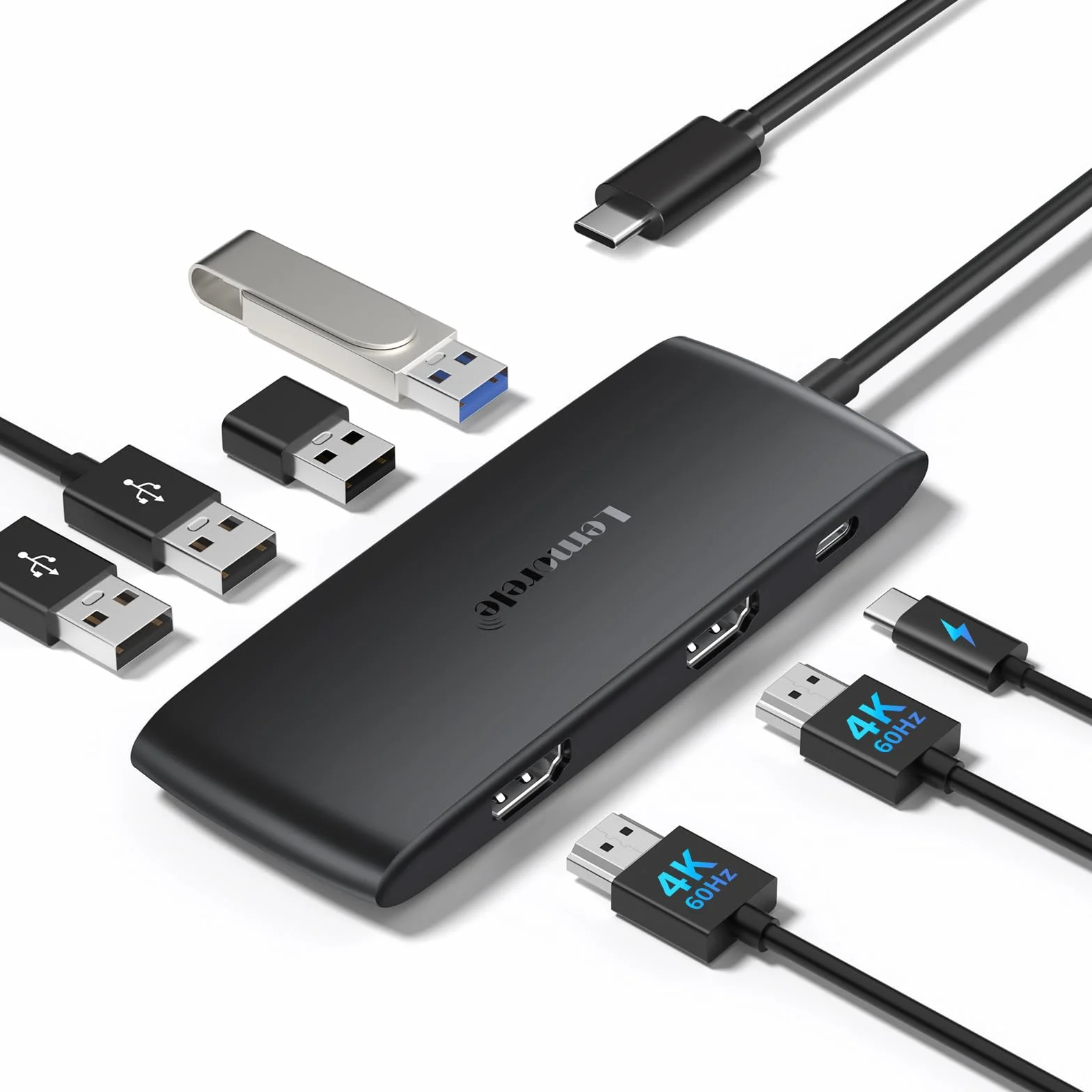 Lemorele Docking Station 2 HDMI 4K@60Hz, 7-in-1 USB Hub con 2*HDMI, 4*USB-A 3.0/2.0, 1*PD 100W, Dual Monitor Multiporta USB Adattatore Supporto per Windows, MacOs, iOS, LinuX, Android