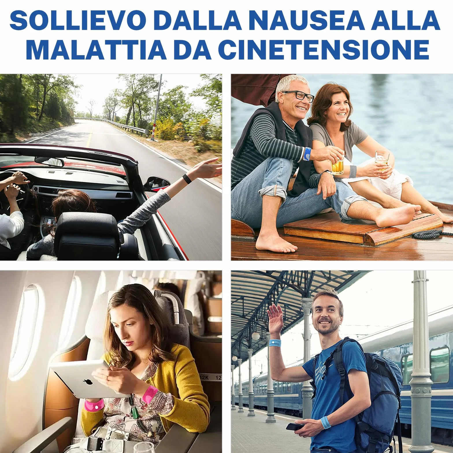 Hionfurt Braccialetti Antinausea da Viaggio Mal d'auto Mal di Mare Adulti Bambini Gravidanza Digitopressione - 2 paia Grigio Nero