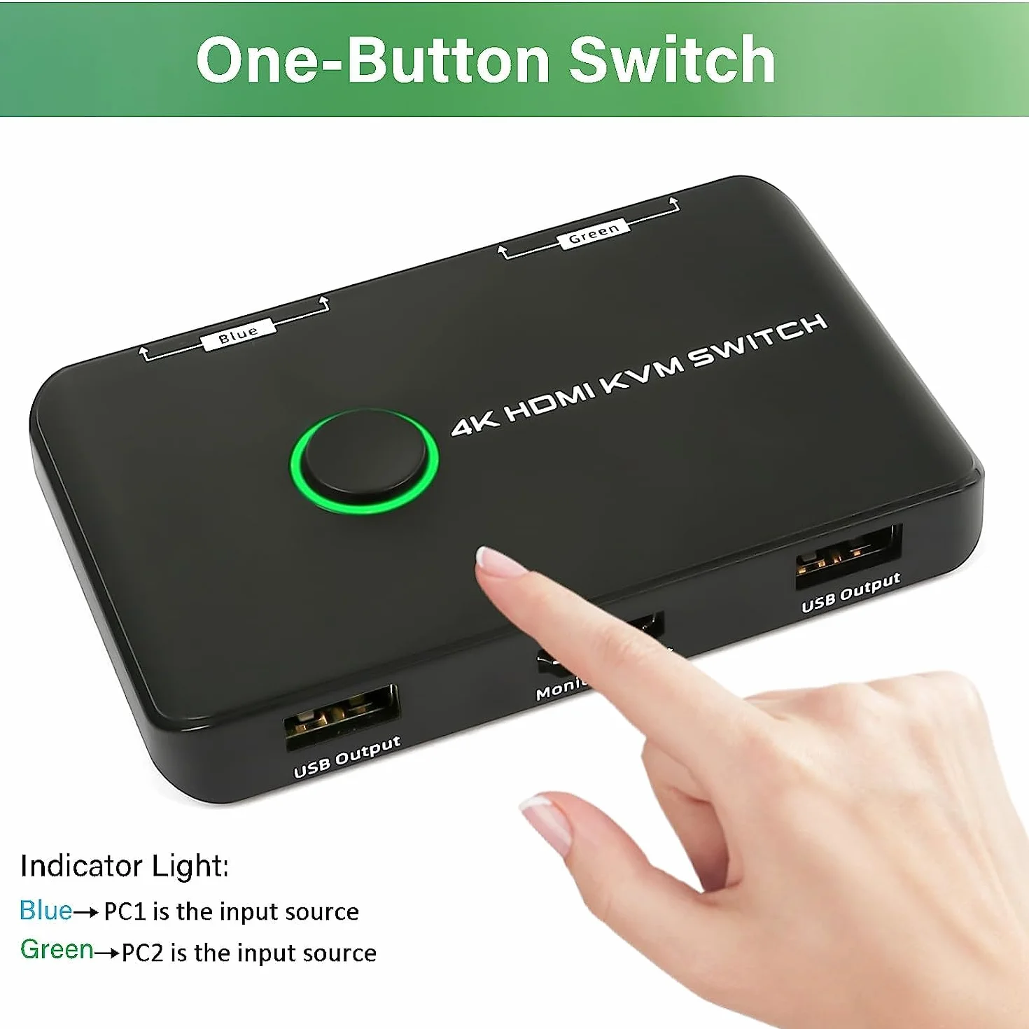KVM Switch 4K@60Hz 2 porte, Commutatore HDMI USB per 1 monitor 2 PCs, condivisione di mouse, tastiera, Ultra HD, inclusi 2 cavi HDMI e 2 cavi USB
